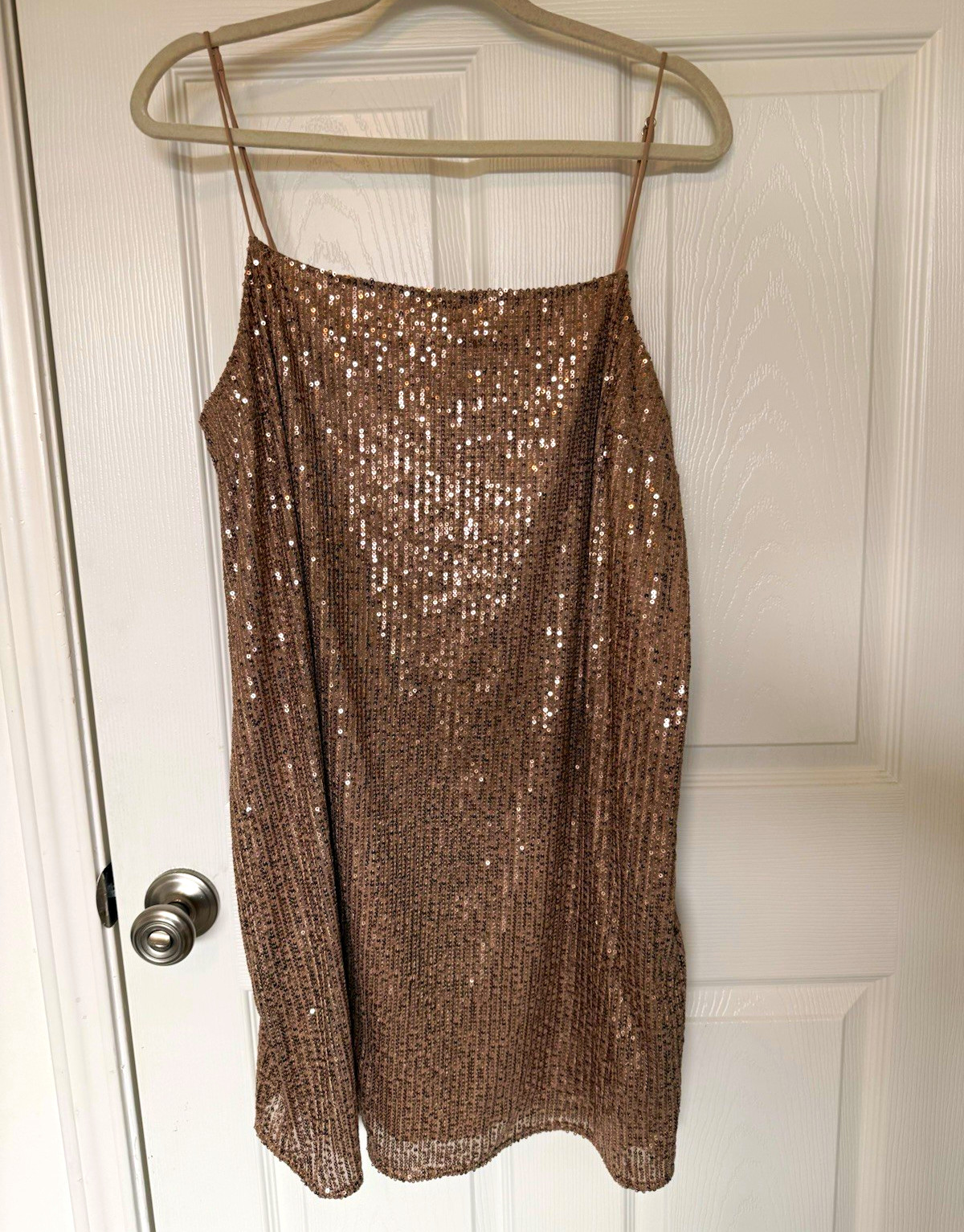 Banana Republic Women’s Gold Sequin Slip Dress, Spaghetti Strap Size 18