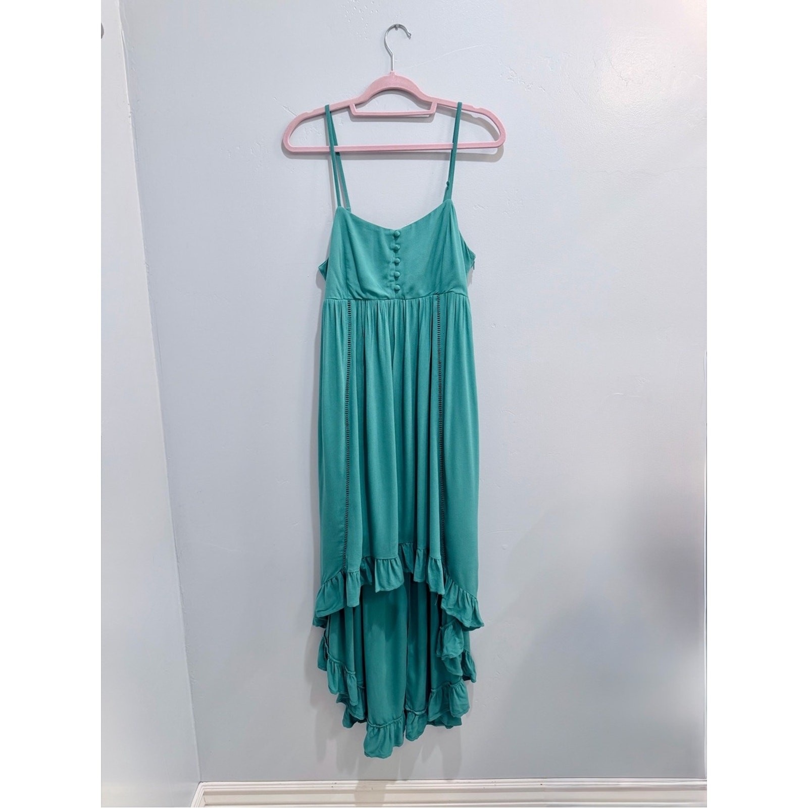 Jack by BB Dakota Turquoise Ruffle High-Low Spaghetti Dress