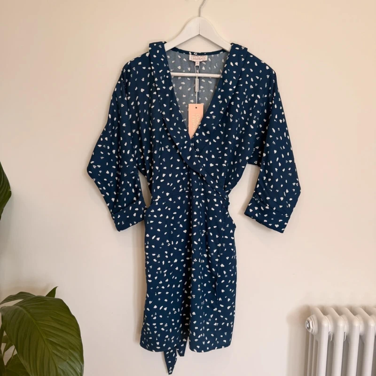 BNWT Dancing Leopard Navy Abstract Wrap Dress – Size 10 – Recycled Materials