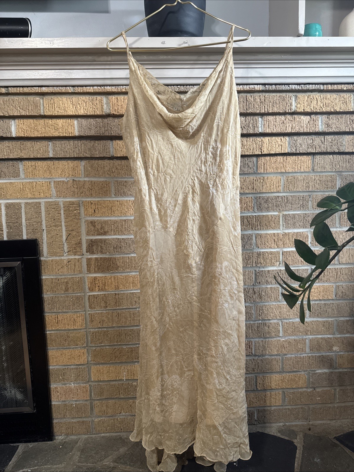 Ice 90s Y2K Silk Cowl Neck Maxi Slip Dress Paisley Print Asymmetrical Hem Sz 20