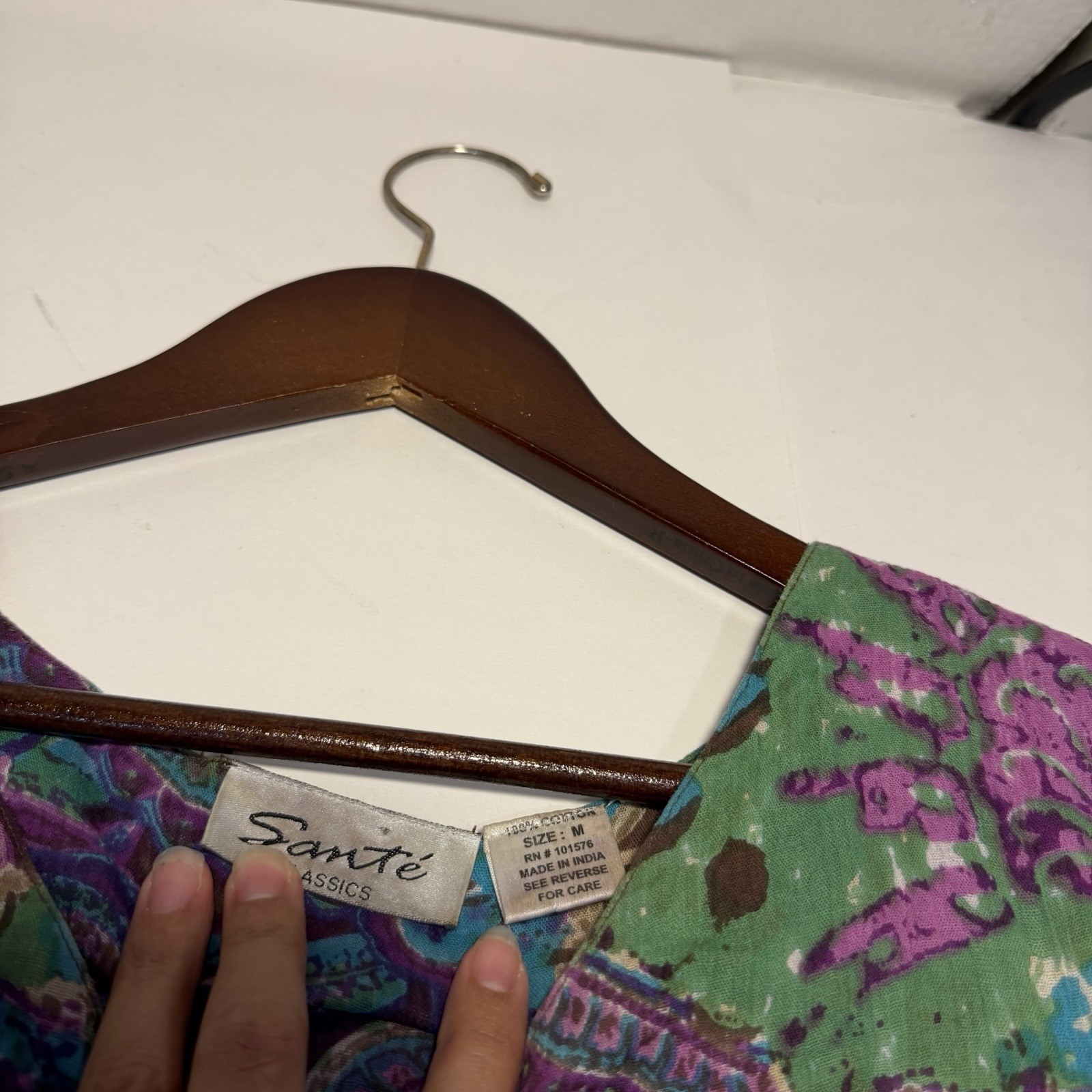 Sante Classics Kaftan Midi Dress Bohemian Peasant Artsy M Cotton Hawaiian VTG