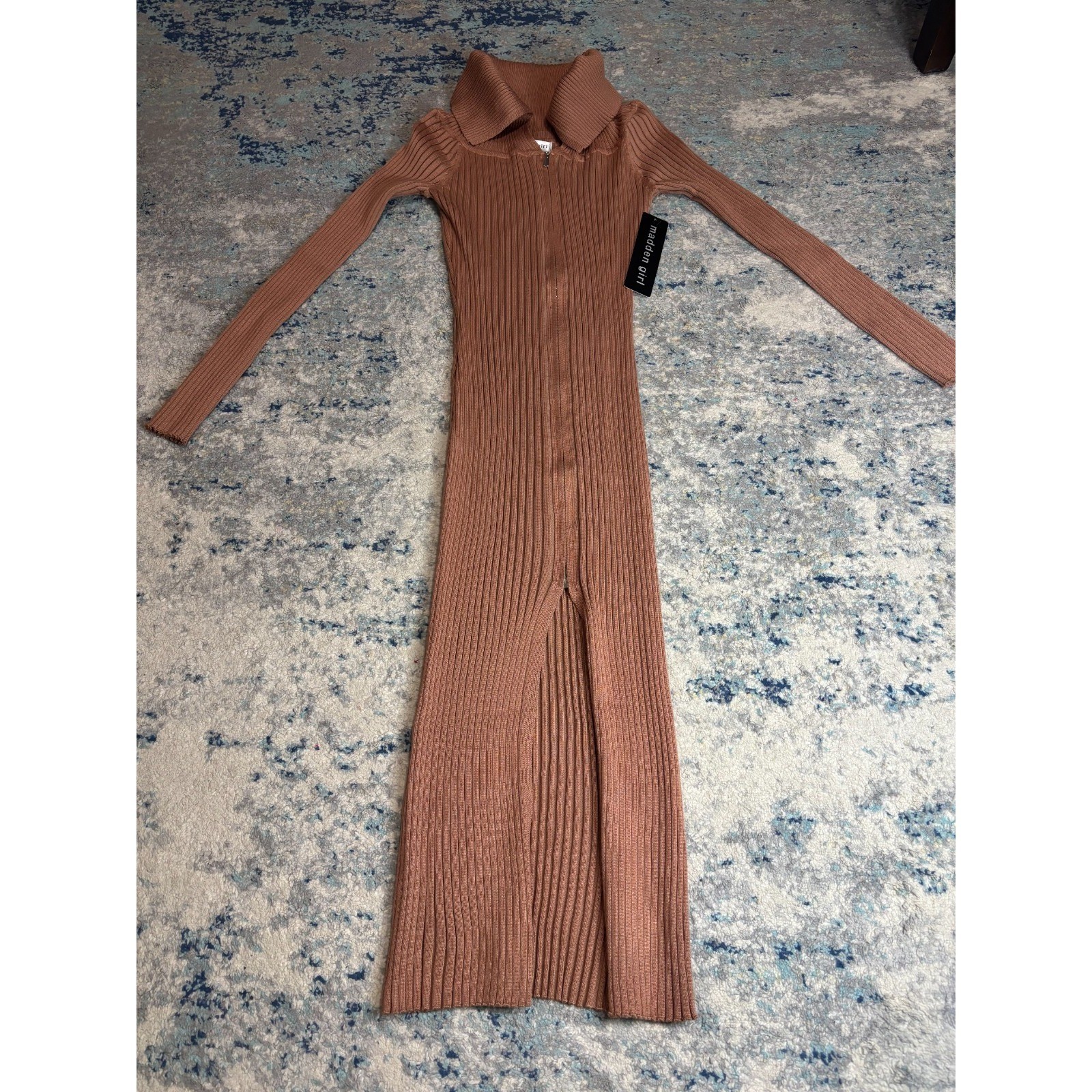 Womens Ribbed Knit Midi Dress Madden Girl Zip Front NWT New With Tags