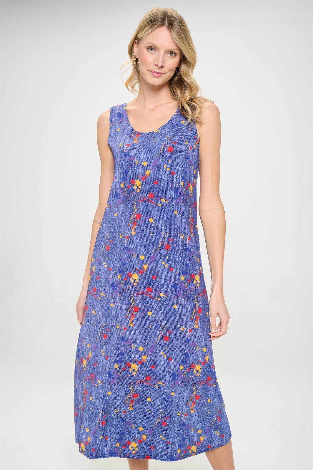 Jostar, Travel Knit Dress, long A-Line, Tank, Stretchy NO-IRON poly/span. 006
