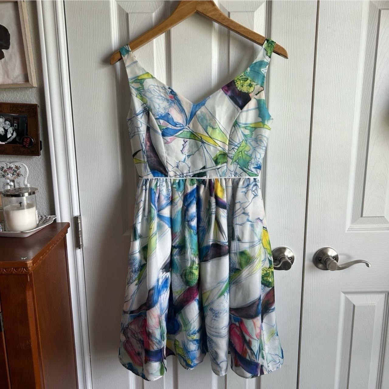 Everly Multicolor Fit & Flare Tea Length Floral Watercolor Abstract Dress
