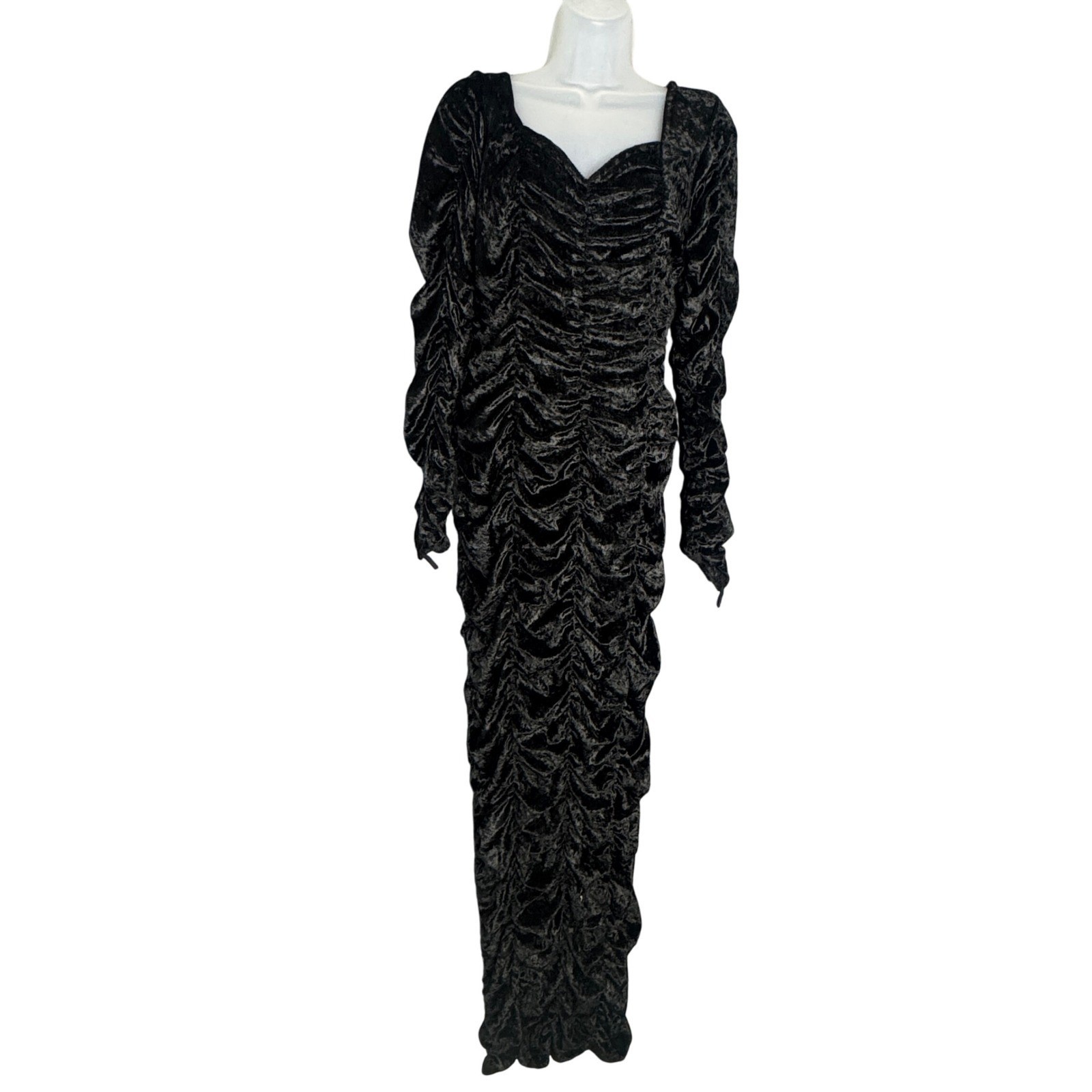 Black Coffin Queen Dress Women M Crushed Panne Velvet Ruched Maxi Cosplay Grunge