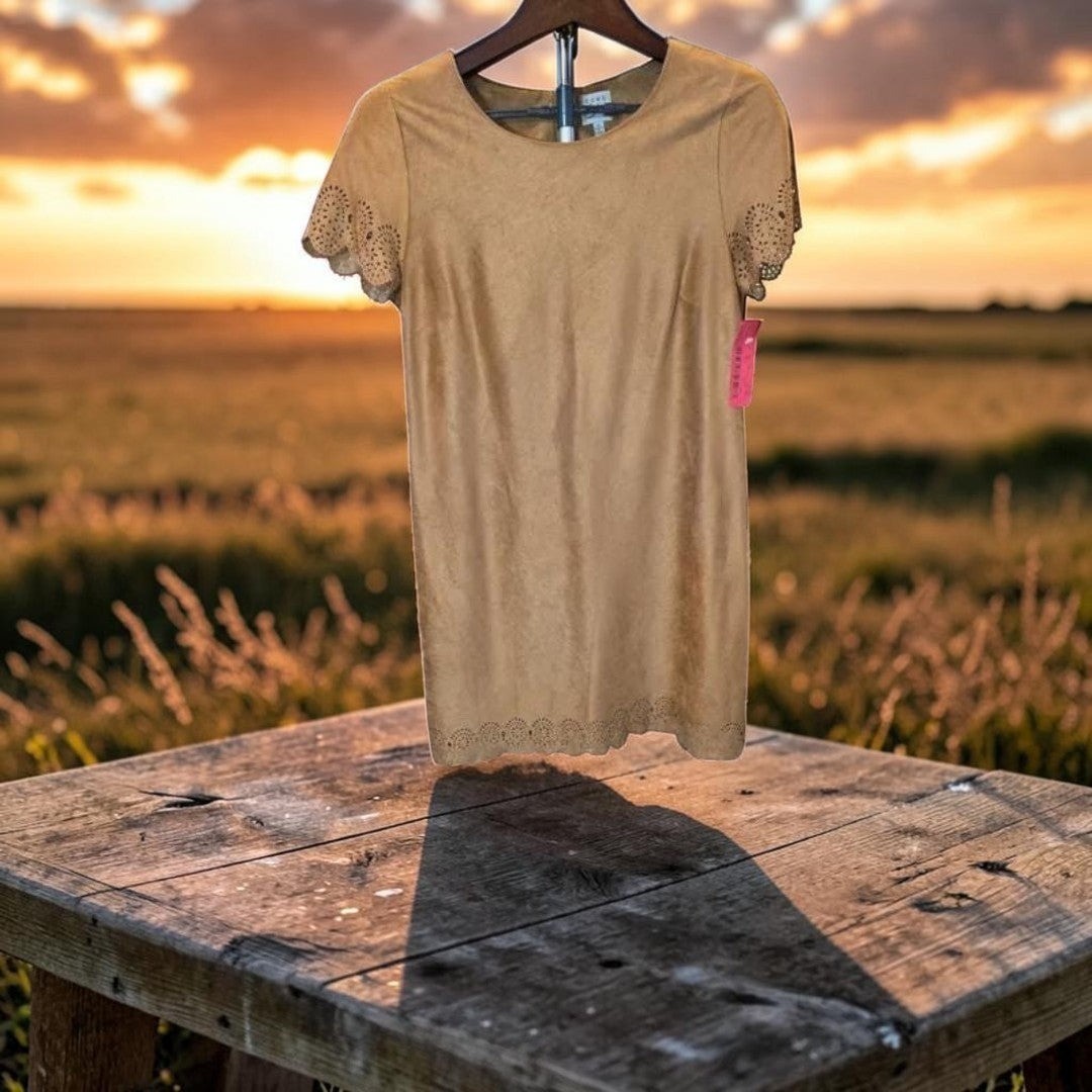 Short Sleeve Faux Suede Shift Dress