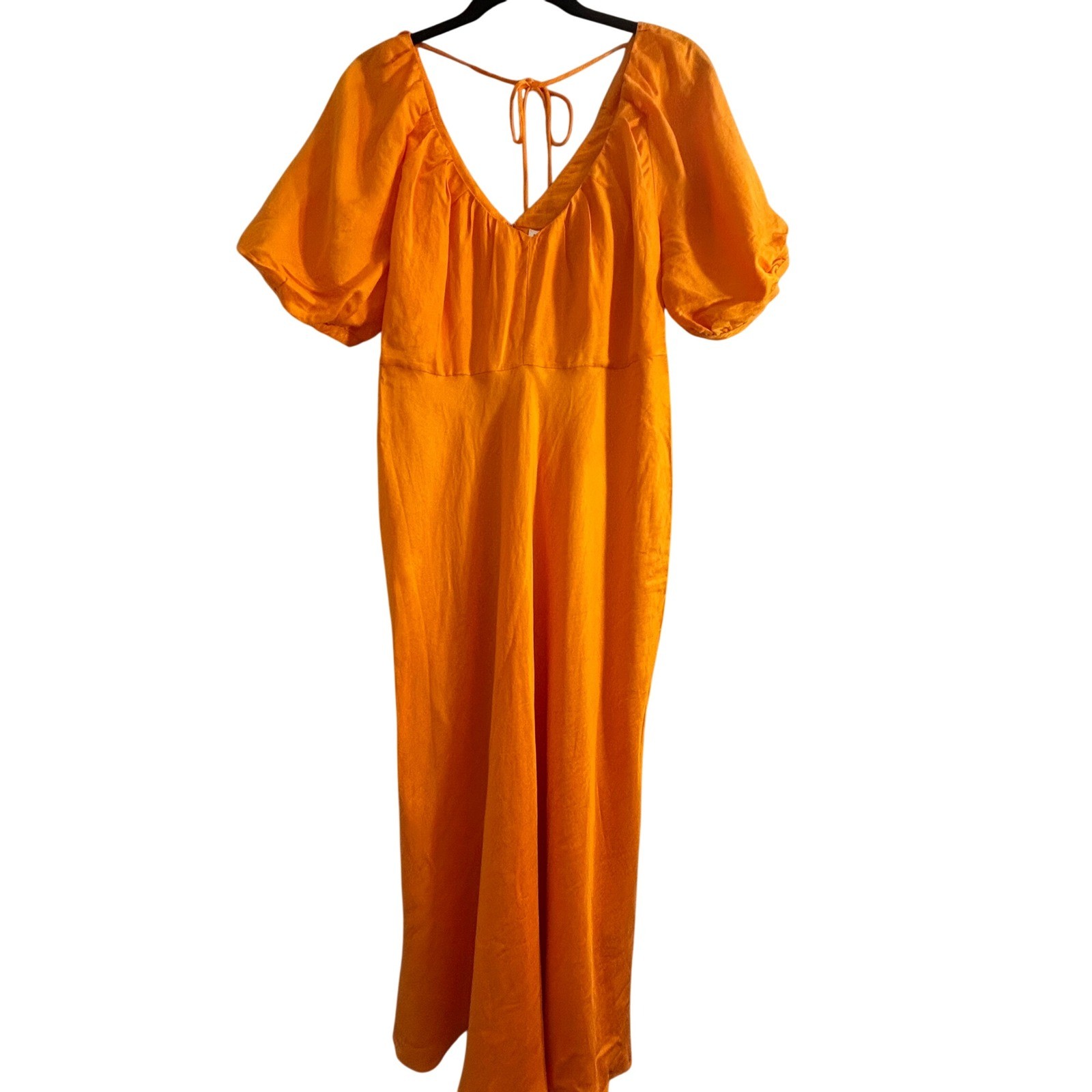 Banana Republic Womens Orange Rayon Linen Puff Sleeve V-Neck Maxi Dress Size 8