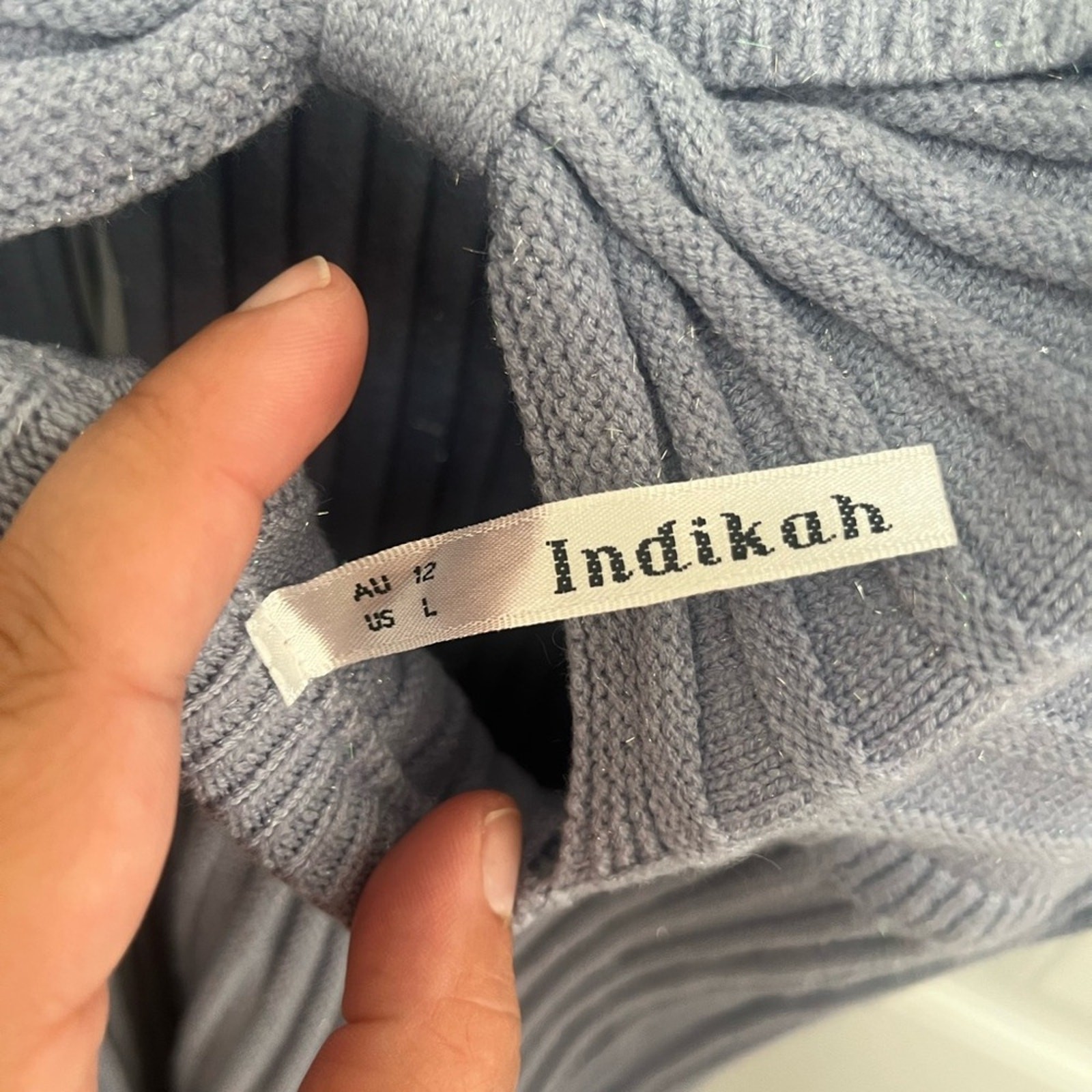 Indikah sweater dress size large blue sparkly , side slit open back