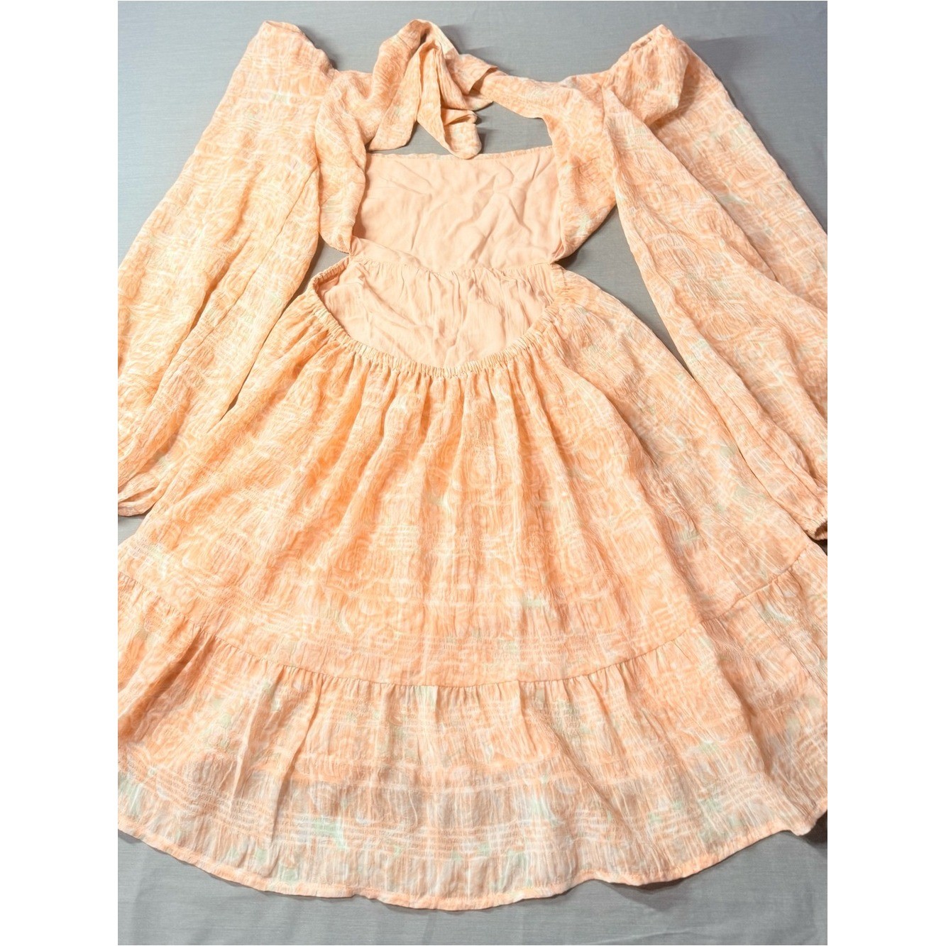 Lush Peach Off-Shoulder open Back with Bow Mini Dress Size L