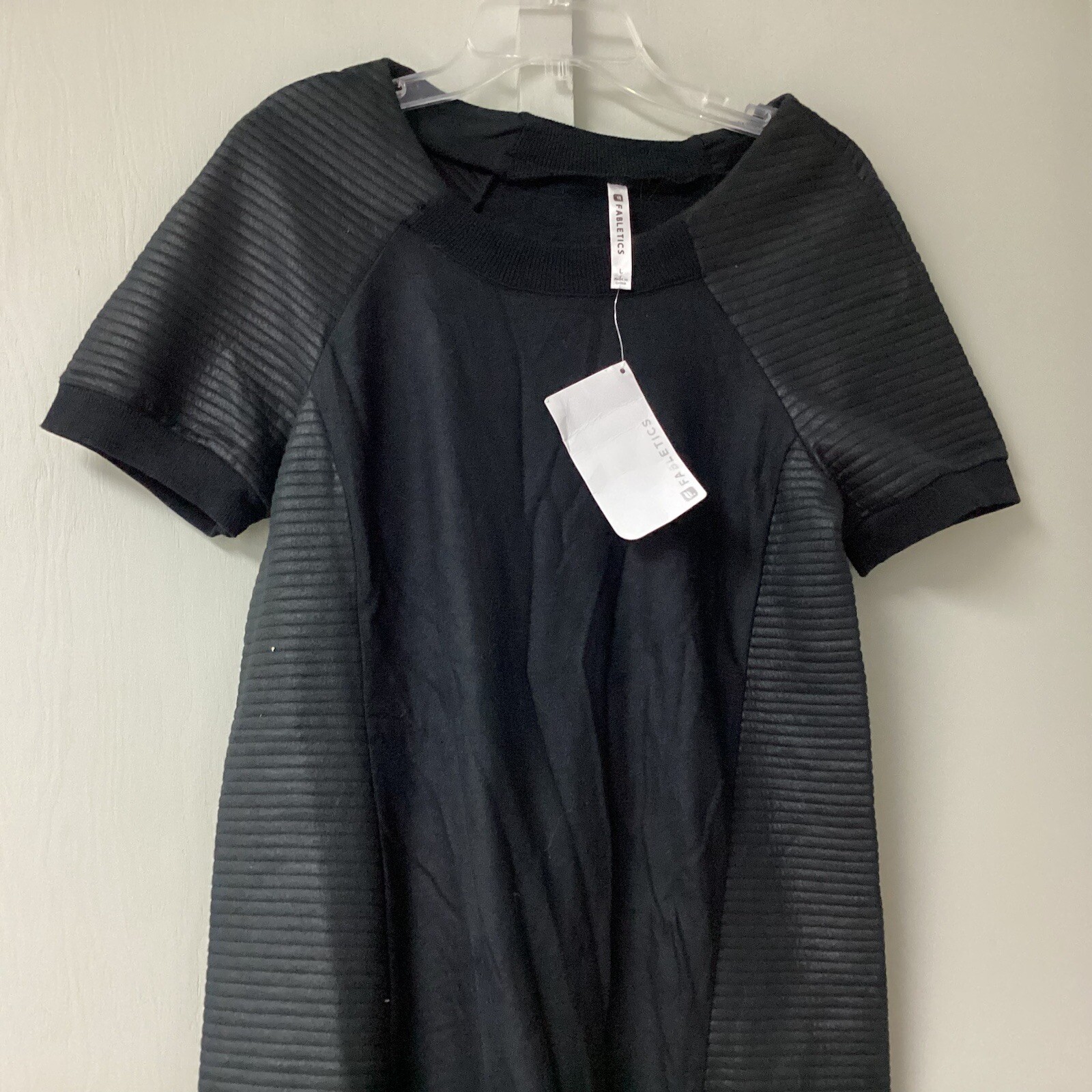 Fabletics Brenna Black Quilted Sweater Dress Size Large Short Sleeve Fleece New