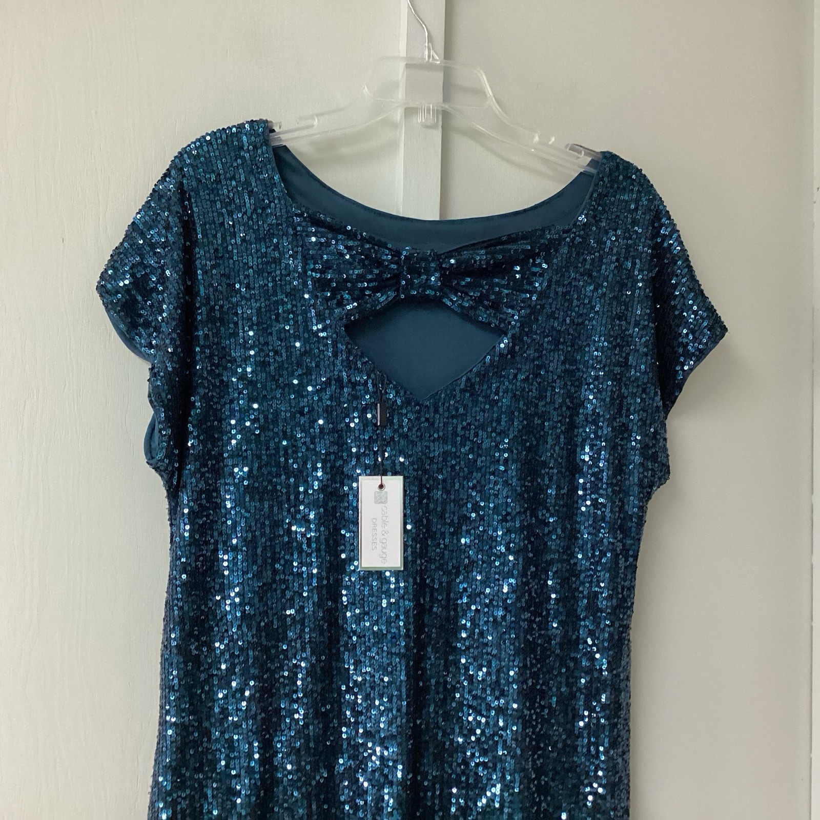 Cable & Gauge Blue Sequin Short Sleeve Shift Dress Women’s M Party Cocktail New