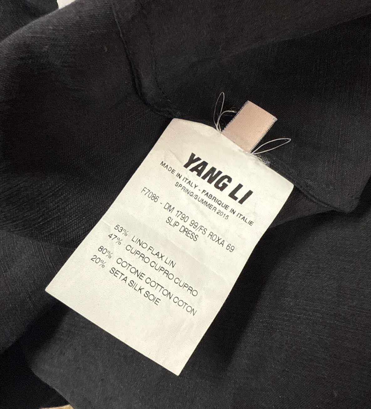 Yang Li Italy Black Silk Cotton Raw Edge Maxi Slip Dress Gown Sz M