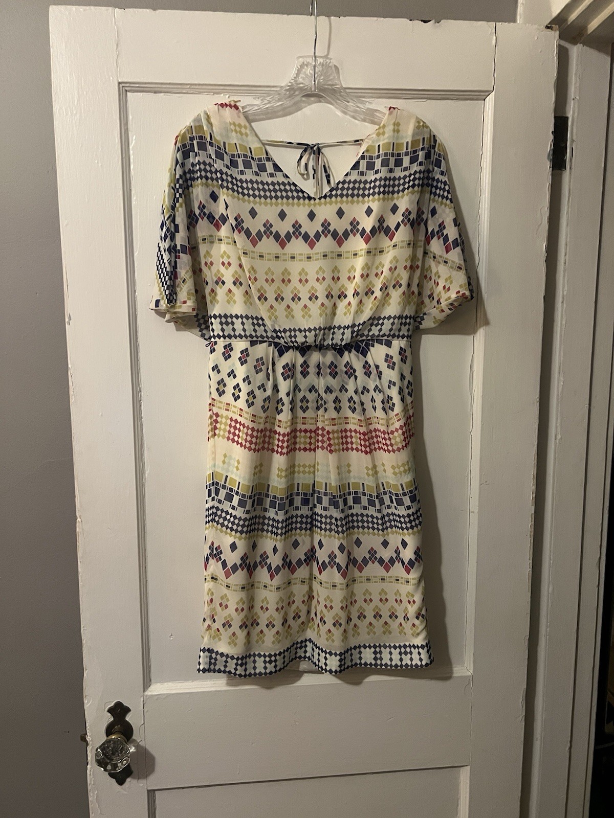 Vince Camuto Geometric Print Dress w Open Tie Back Summer Party Day-to-Night (6)