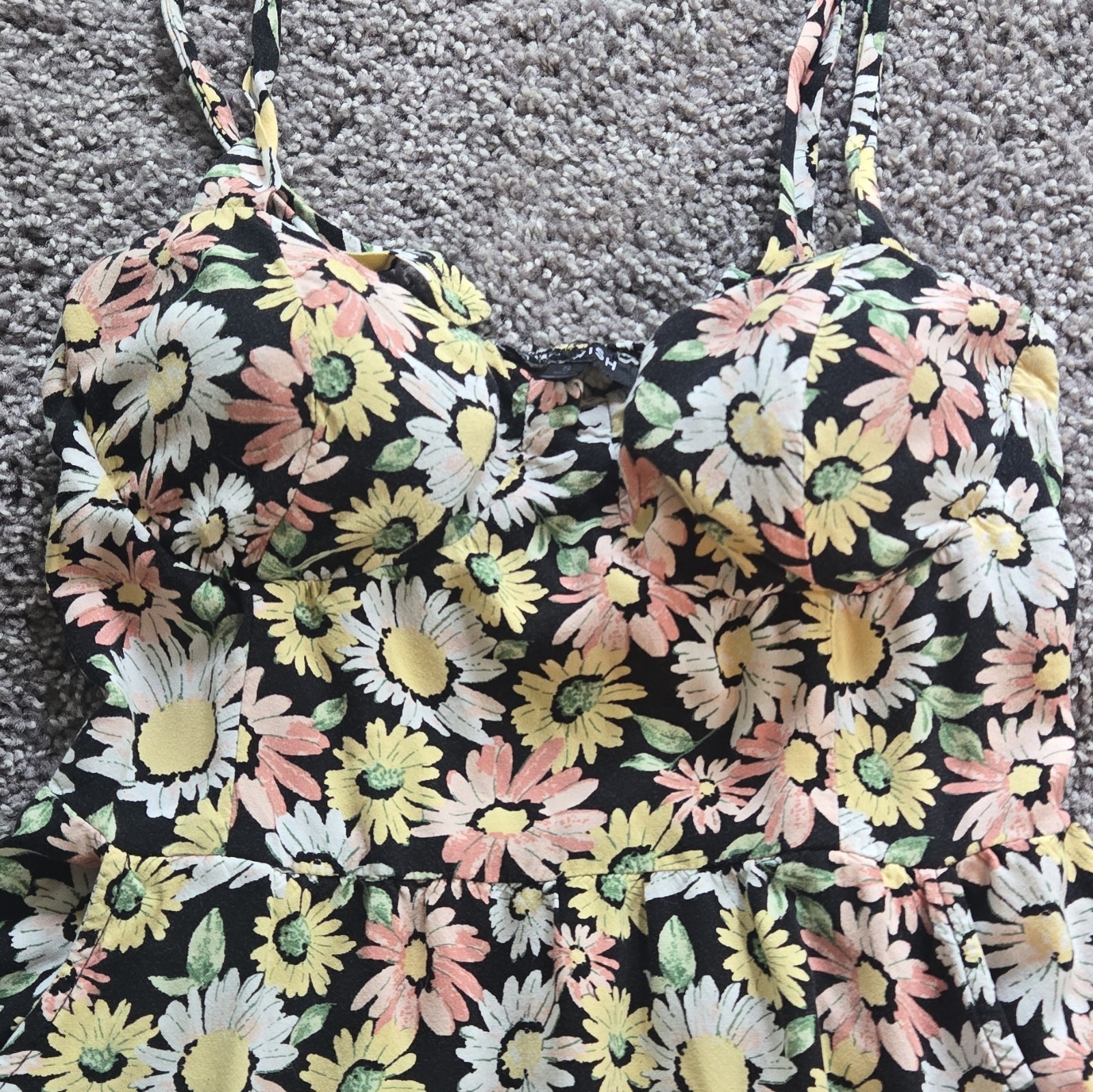 As U Wish Women’s S Black Floral Smocked Sweetheart Strappy Midi Sundress