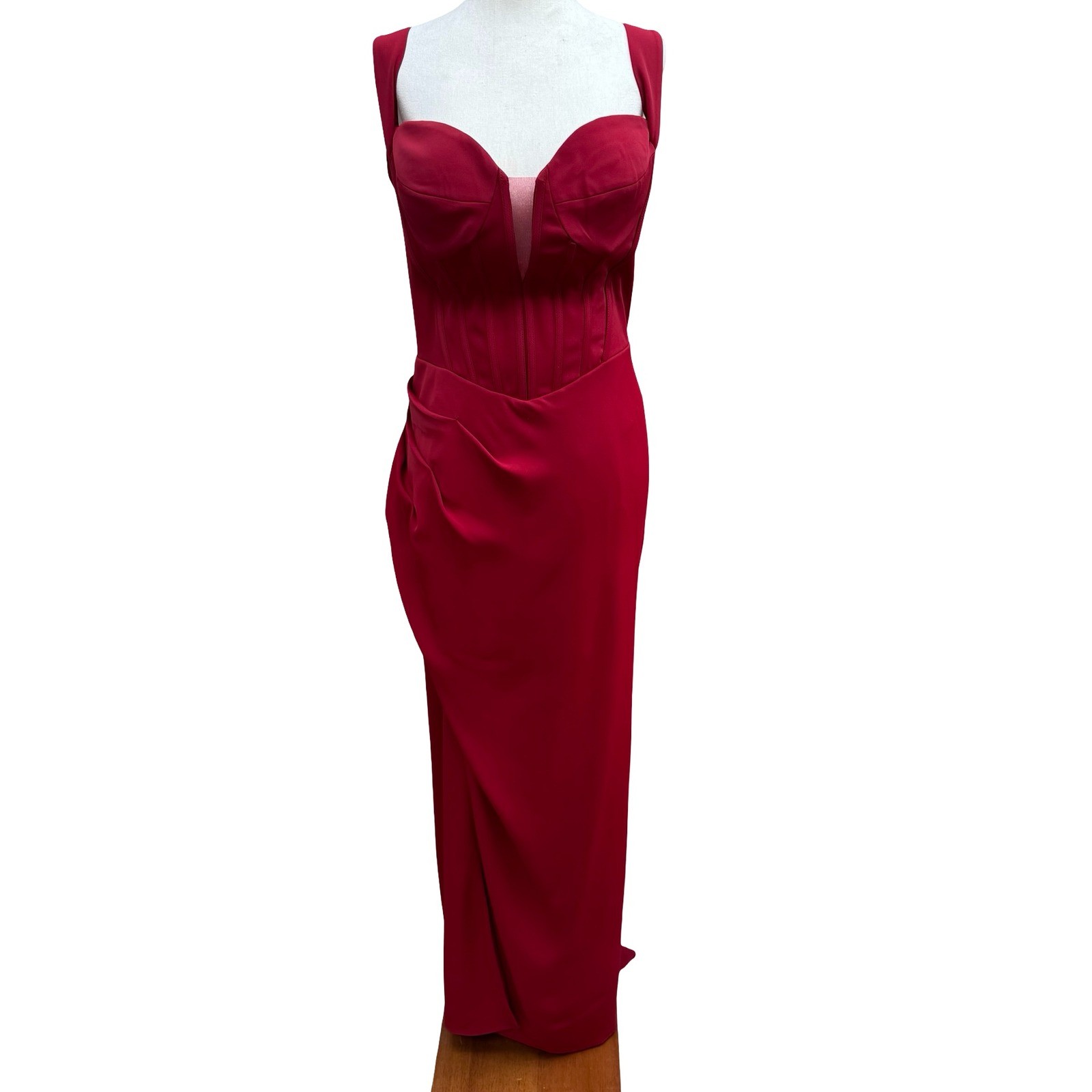 GLS Gloria Red Corset Sweetheart Draped Evening Gown Train Prom Gala Glamour XL