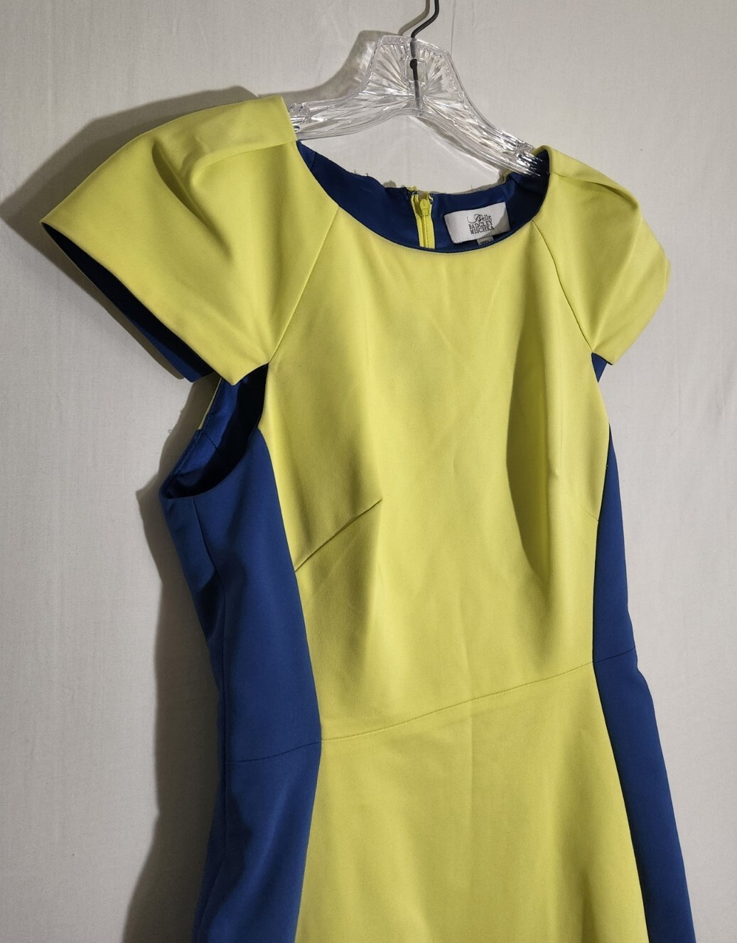 Belle Badgley Mischka Pencil Sheath Dress Womems Size 2 Yellow Blue Color Block