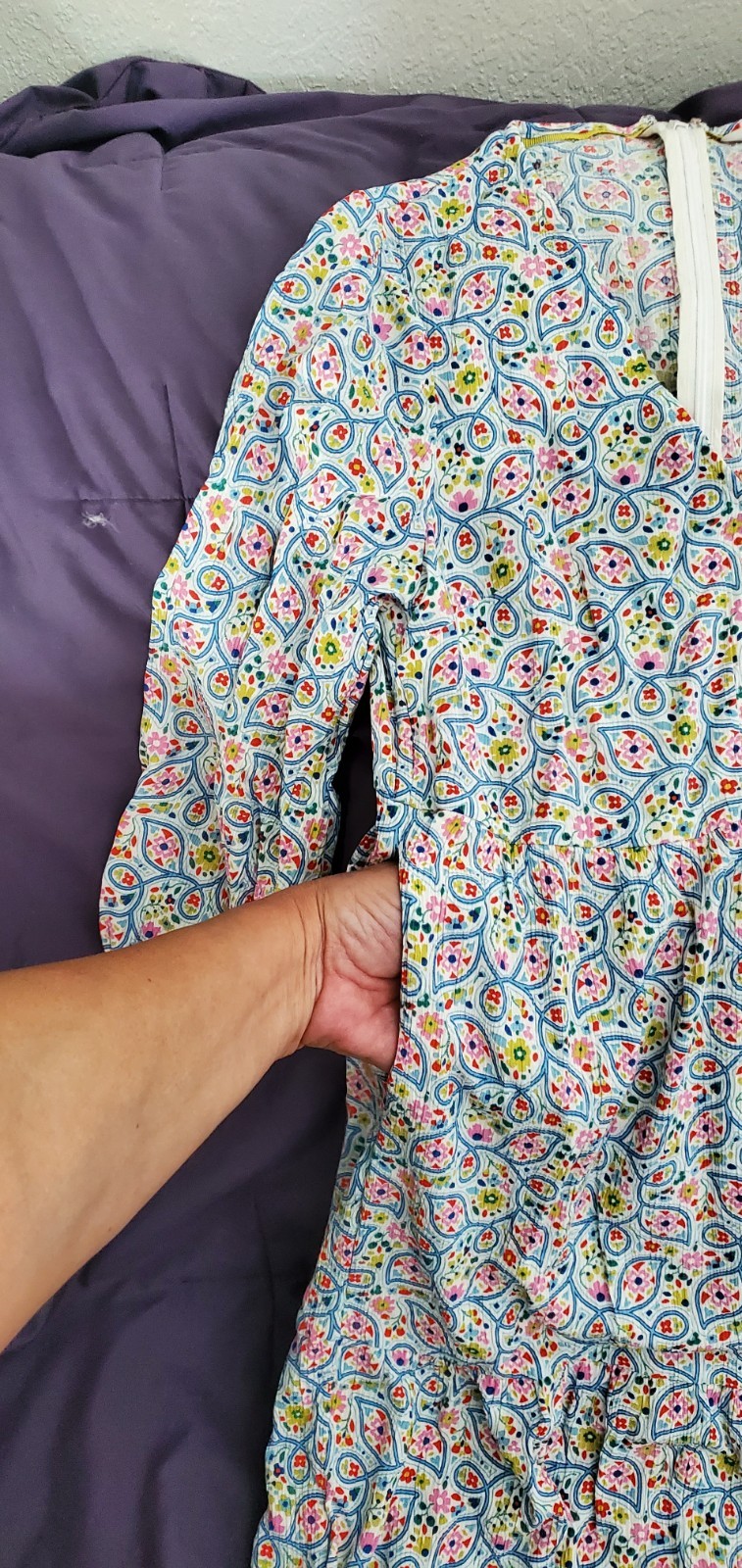Boden Maxi Tiered V-Neck 3/4 Sleeve Dress Multicolor Boho Chic Sz 6P
