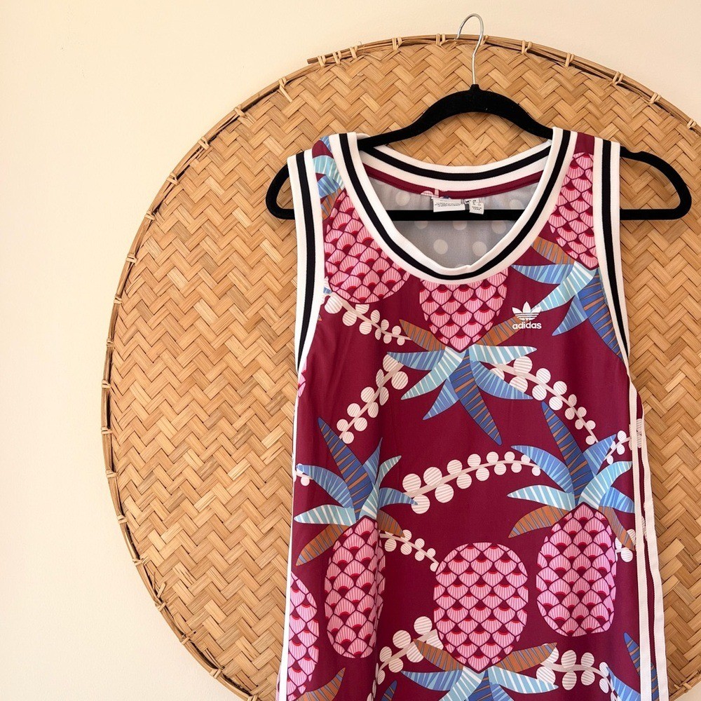 ADIDAS/FARM RIO COLLAB PINEAPPLE POLKA DOTS ATHLEISURE TROPICAL TANK DRESS