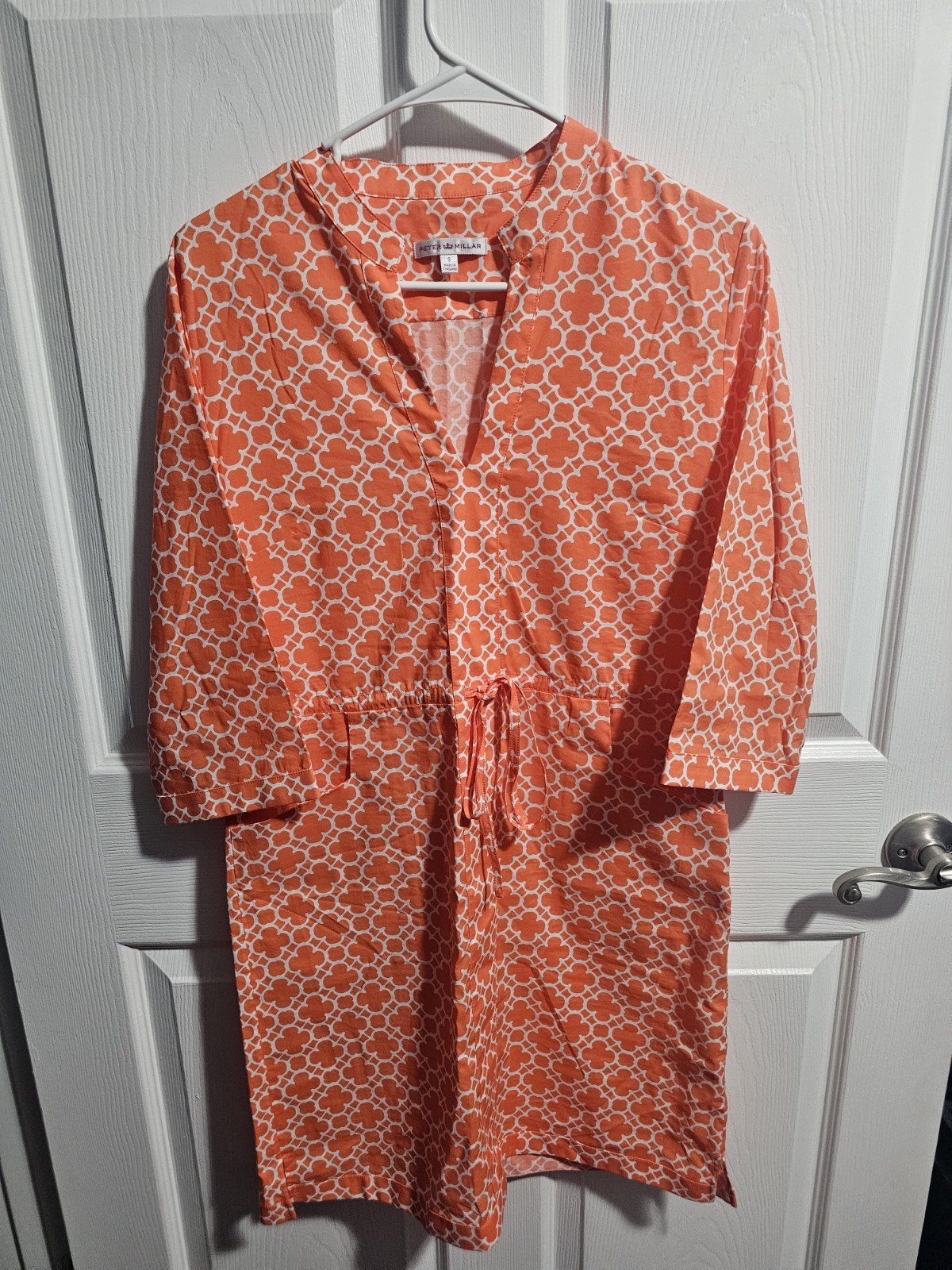 Peter Millar Longsleeve Dress Drawstring Pockets S Orange & White