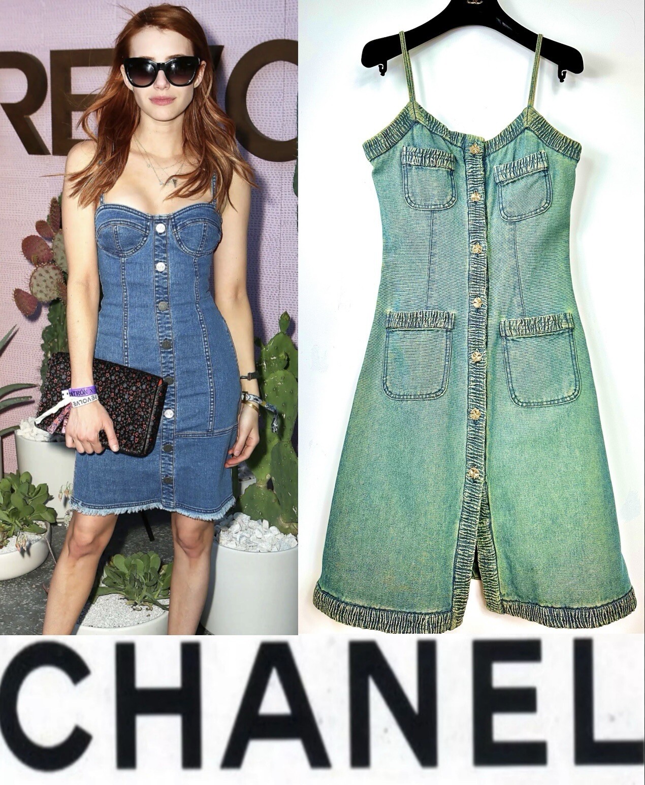 Chanel Vintage 2001 Barbie Blue Denim Midi Dress 36 38 4 6 Vtg Logo Button S M