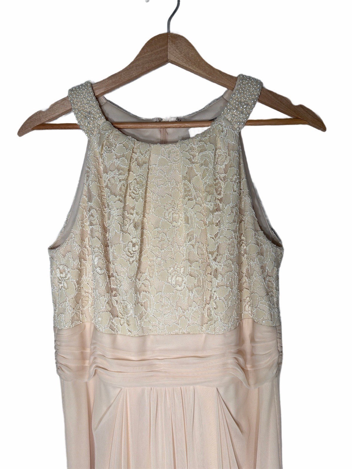 Alex Evenings Long Halter Dress Pearl Beads Lace Overlay Mother Of Bride Galla 6