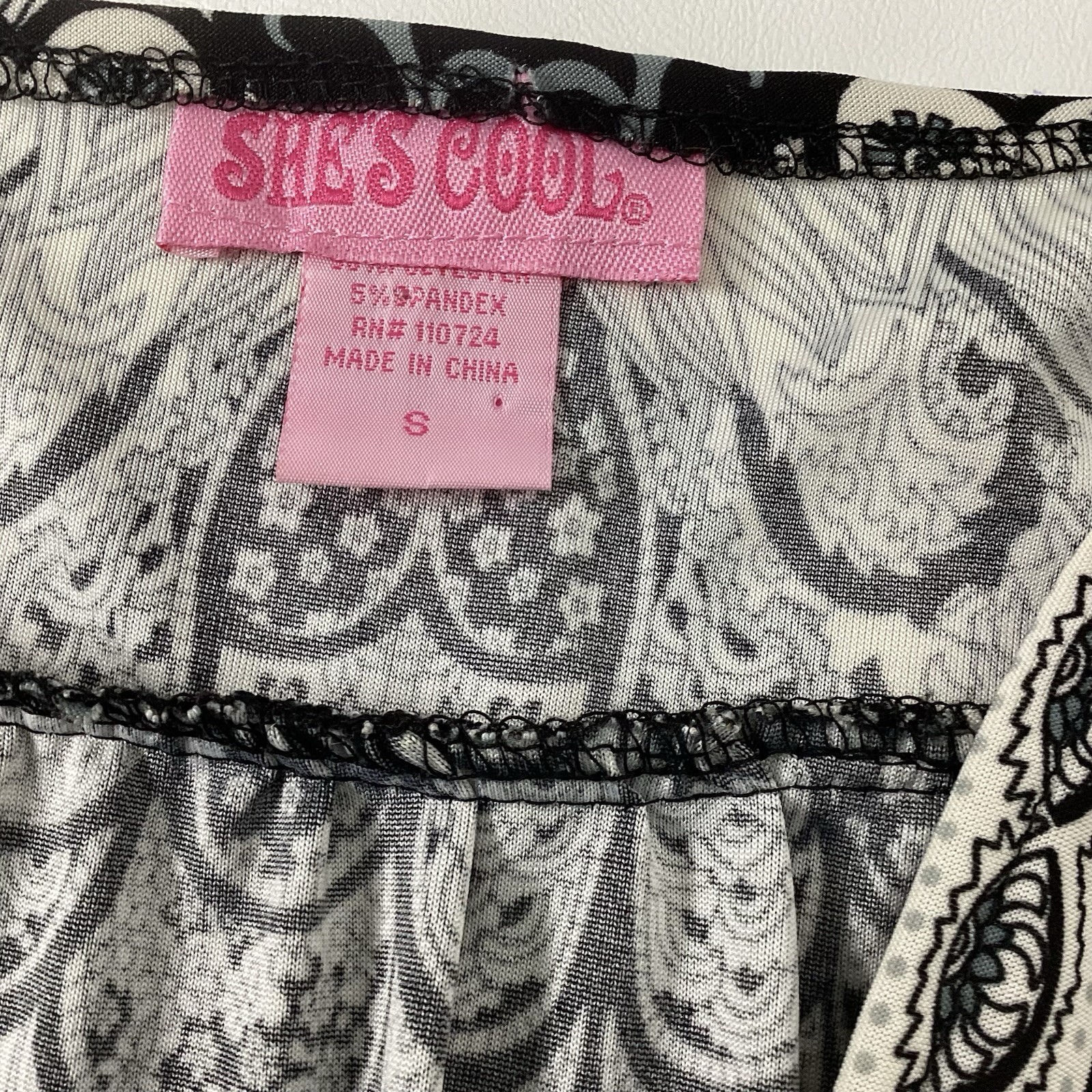 Y2K She’s Cool Black & White Boho Print Dress Sz S Party Vacation Classy Indie