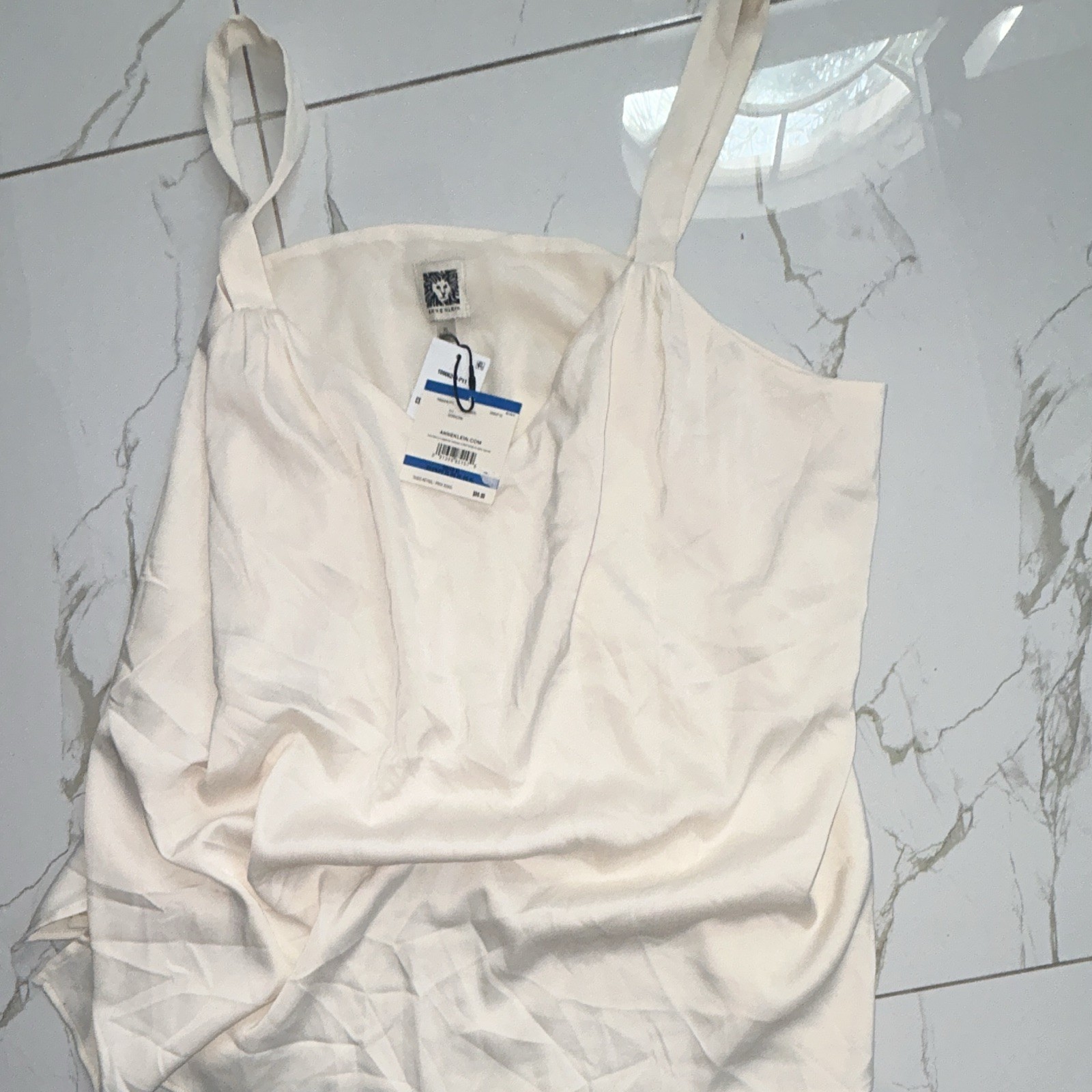 Anne Klein White Satin Polyester Slip Dress Square Neck Midi Zip XL