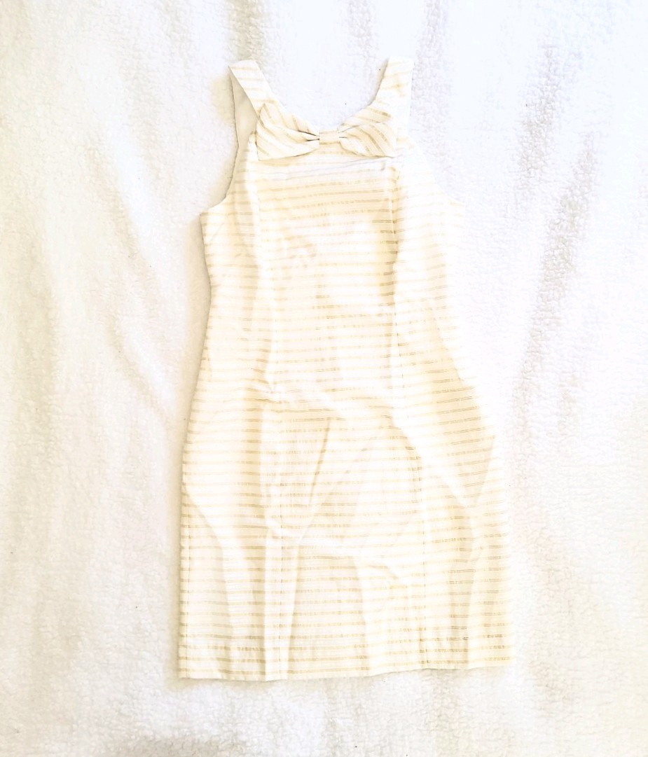 NWOT Lilly Pulitzer Henley Metallic Gold & Ivory White Sheath Dress Size 4