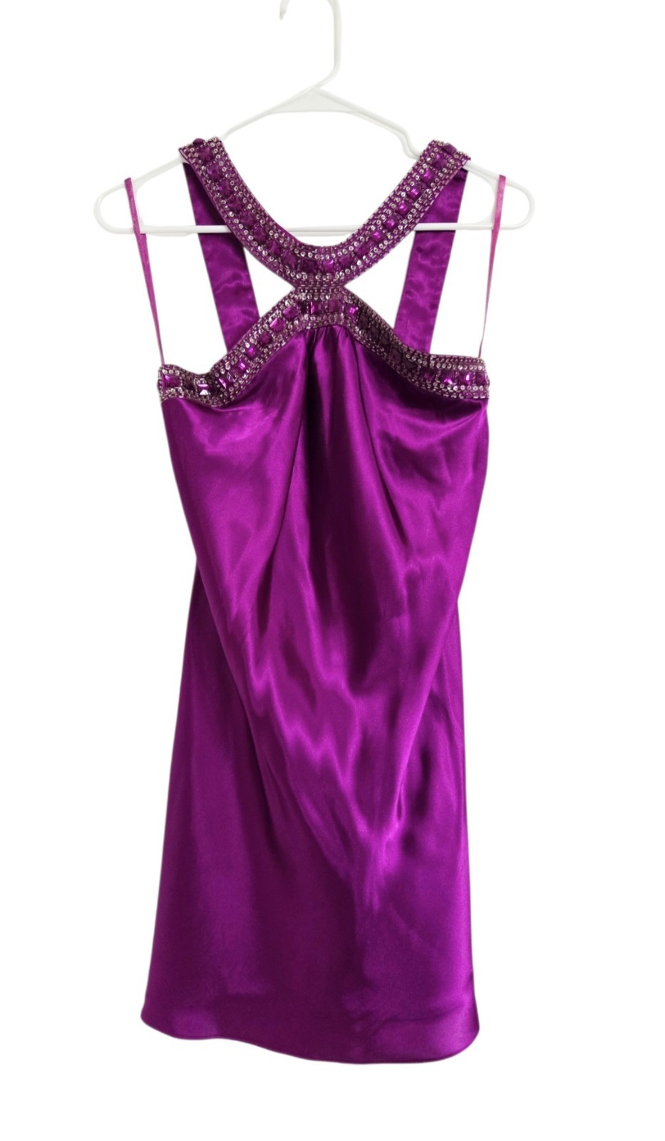 Jump Apparel Y2K Purple Satin Beaded Rhinestone Mini Dress XS Fairy Party NEW