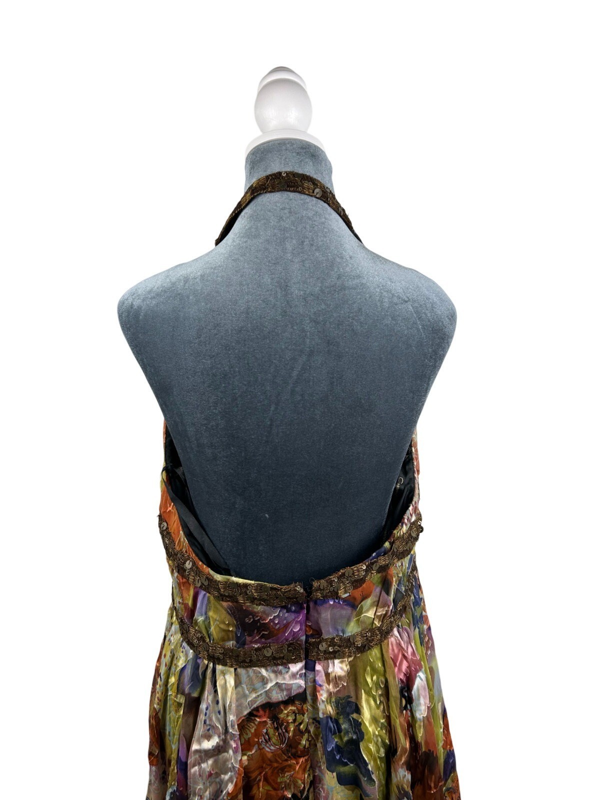 Vintage Cassandra Stone Size12 Inspired Halter Dress Midi Multicolor Silk Blend