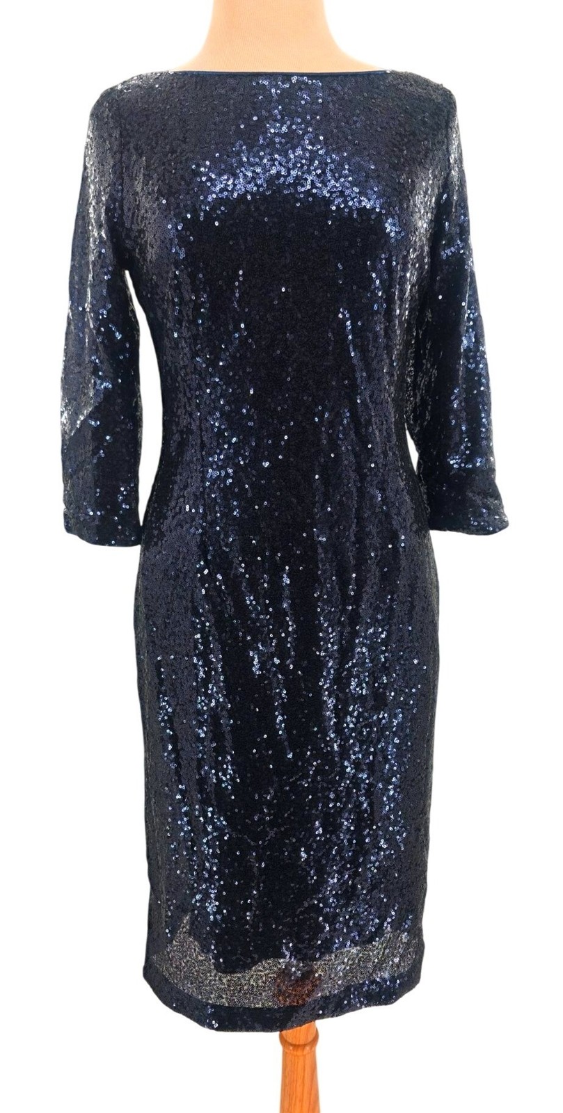 Lulu’s L Sequin Cocktail Dress Dramatic Scoop Back 3/4 sleeves Sheath Mini