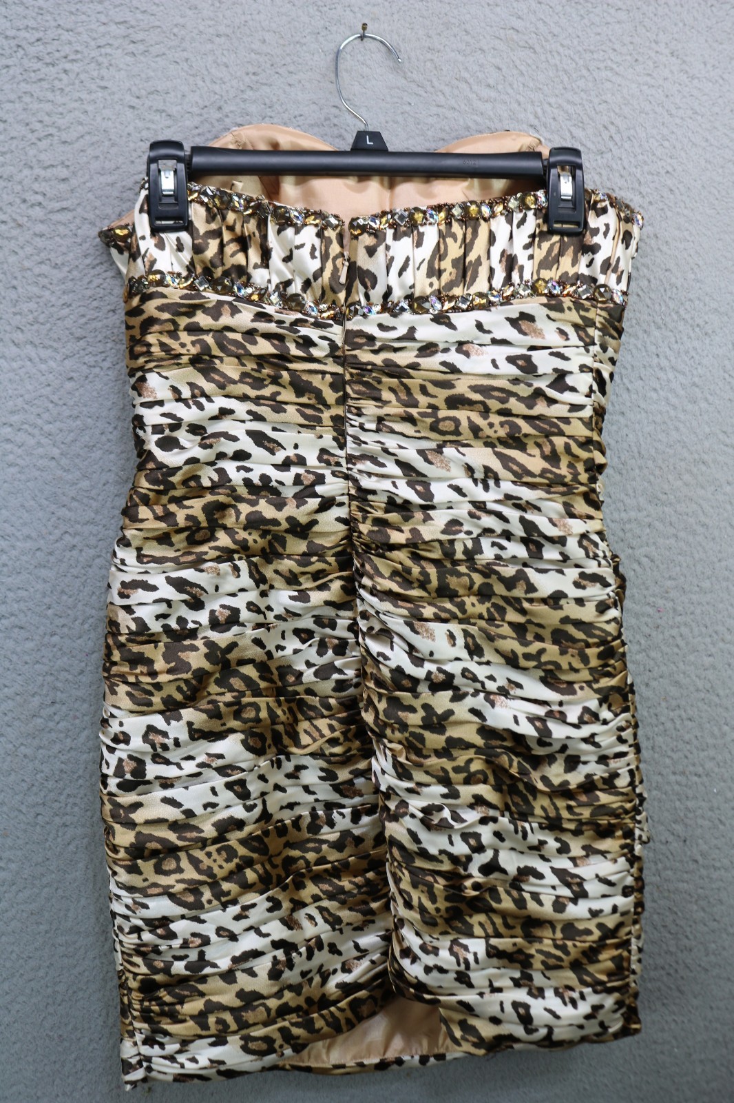Cassandra Stone Strapless Beaded Leopard Print Bodycon Mini Dress-Sz 8-Designer