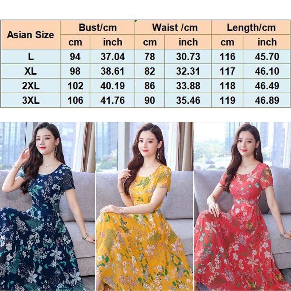 L-3XL Dresses Long Size Plus Print Floral Women Slim O-neck Sleeve Short Dress