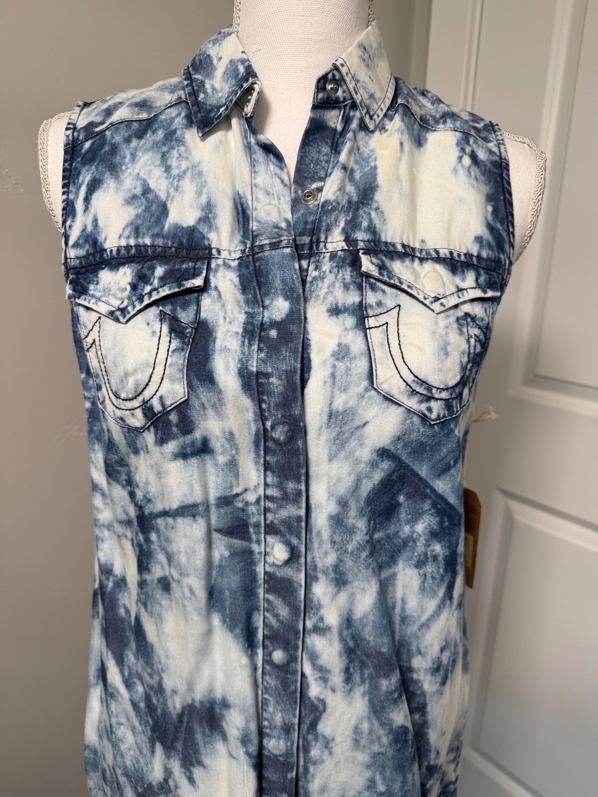 True Religion Womens Tie-Dye Sleeveless Indigo Tencel Georgia Dress XS Travel