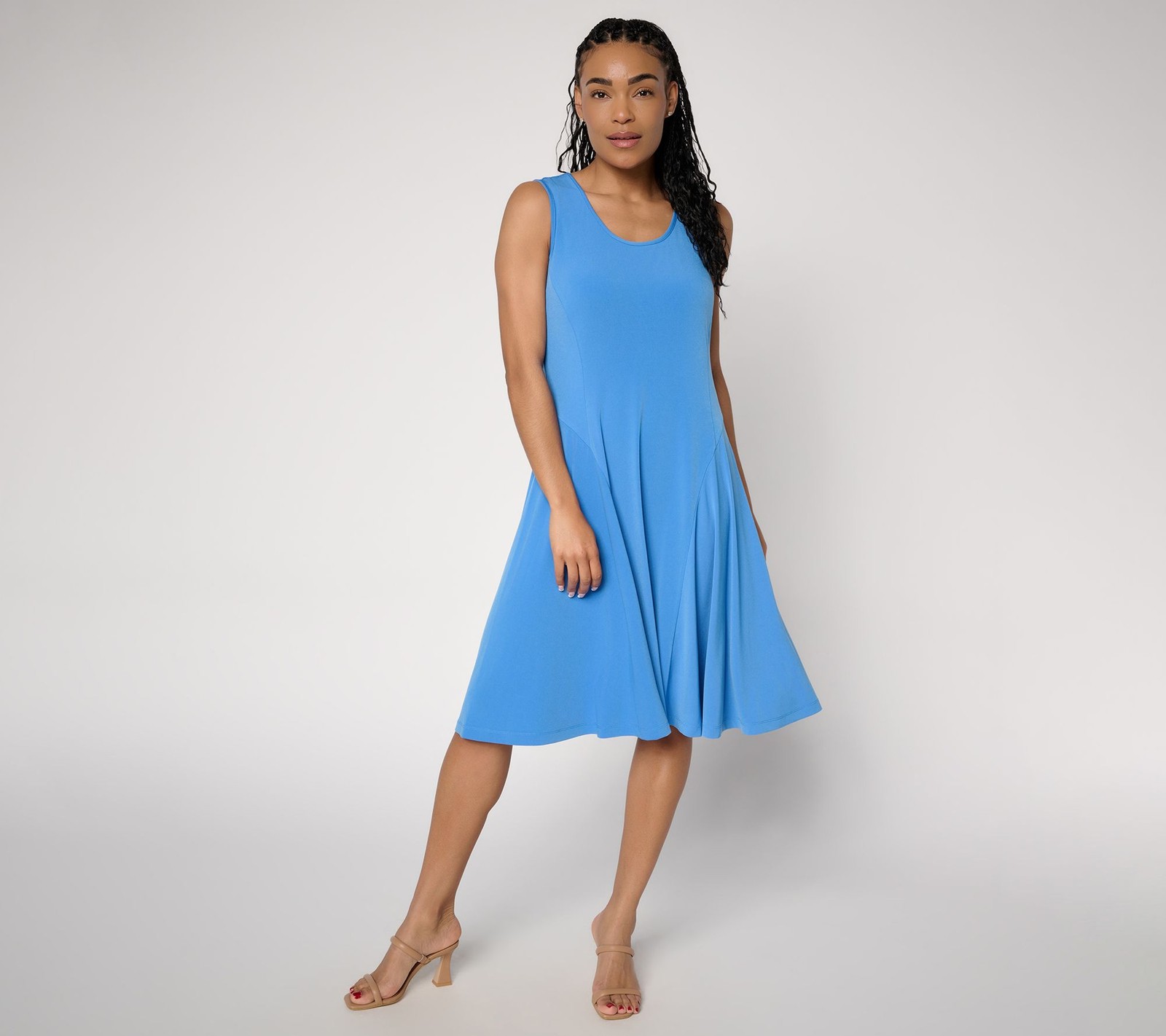 Susan Graver Regular Liquid Knit Sleeveless Dress Hope Blue M New