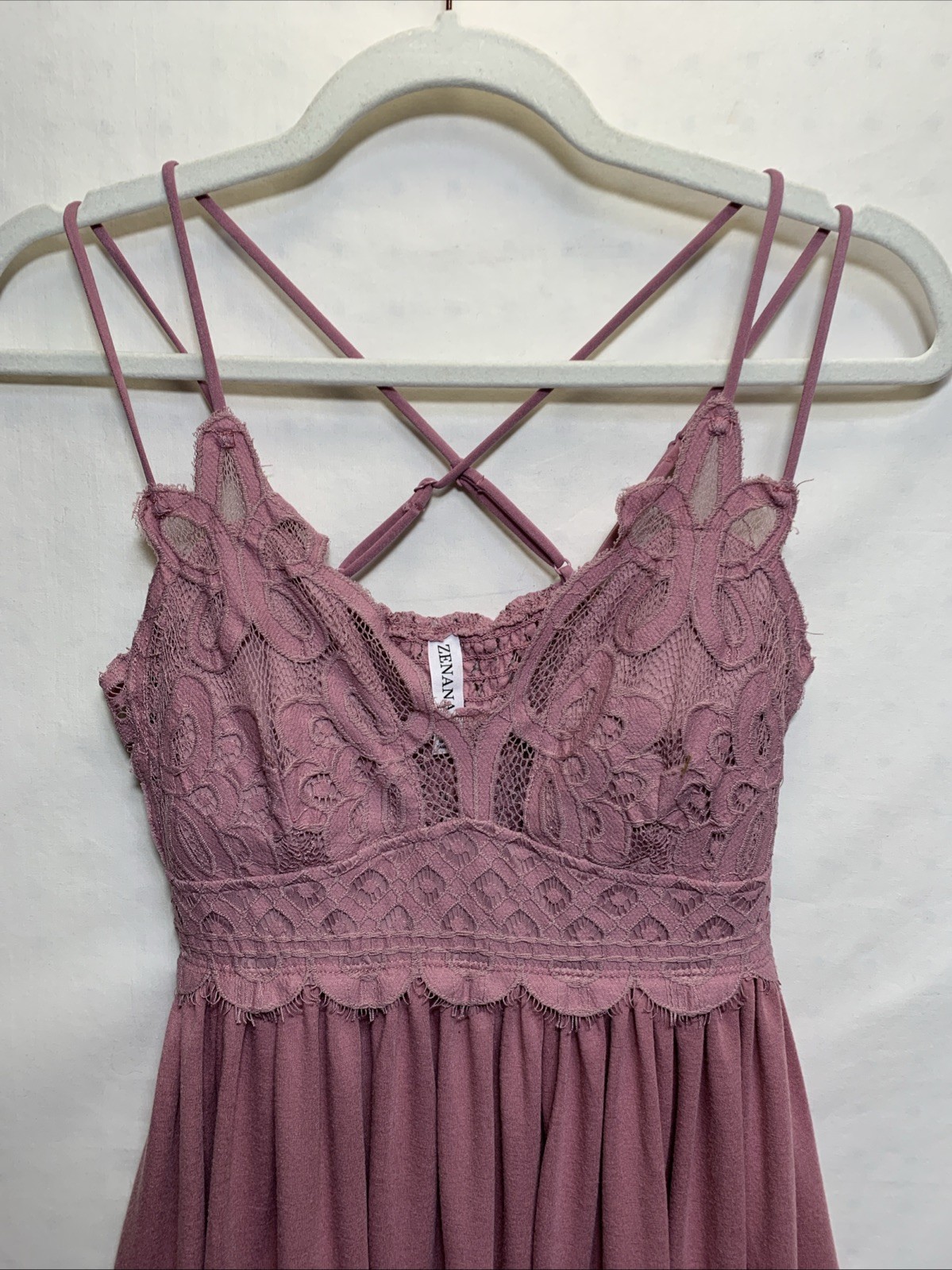 Feminine Lace Trimmed Flowy Tiered Whimsical Fairy Dress, Dusty Rose,Sz Large