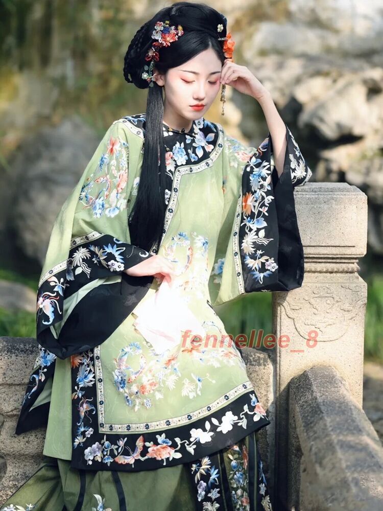 Qing Dynasty Womens Retro Chinese Costumes Dress Printed Hanfu Dress New