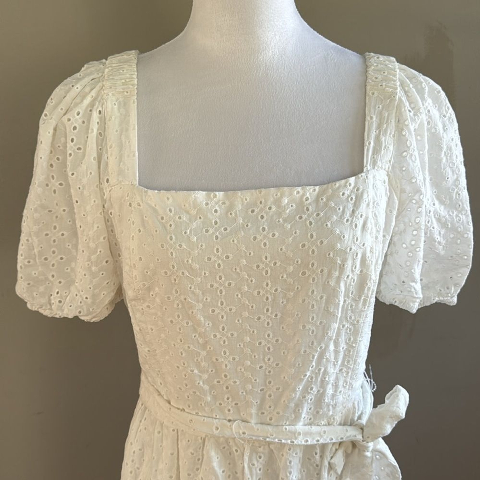 Draper James RSVP Eyelet Squareneck White Tiered Hem Midi Dress Size L