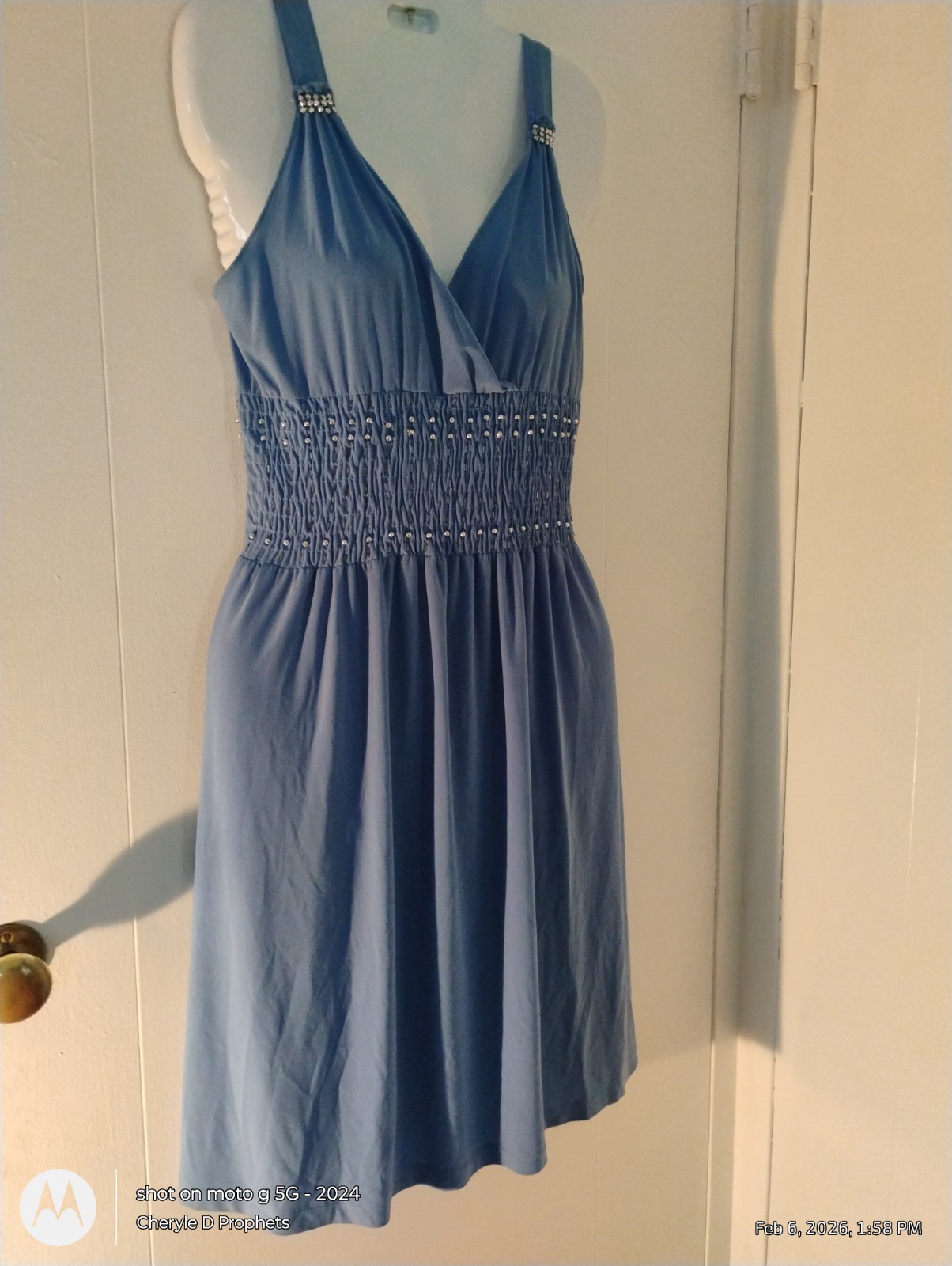 Light Blue Sundress Highlighted with Silver Studs Length 39 Inches Small