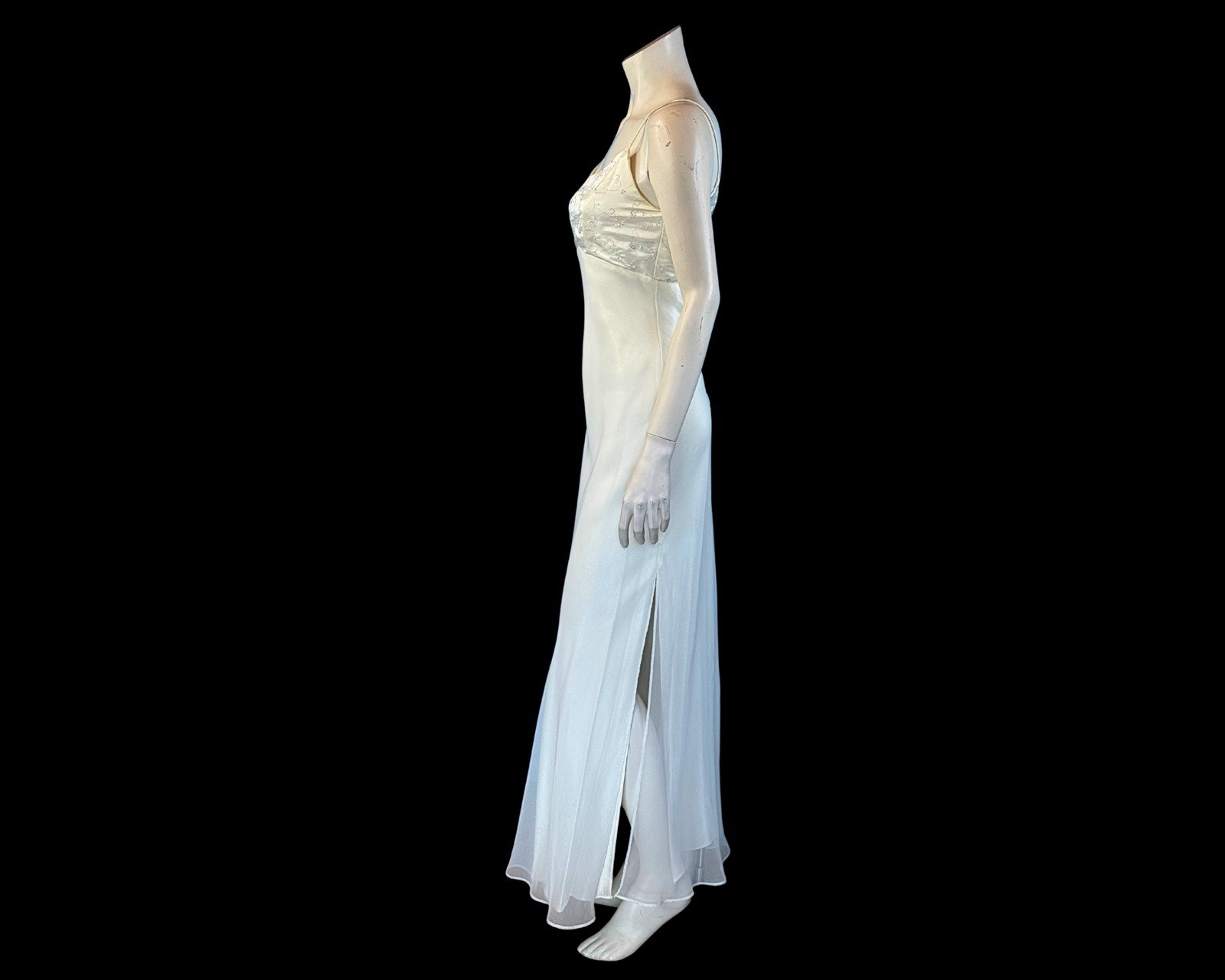 90s White & Silver Chiffon and Satin Formal Ethereal Slip Dress | XS