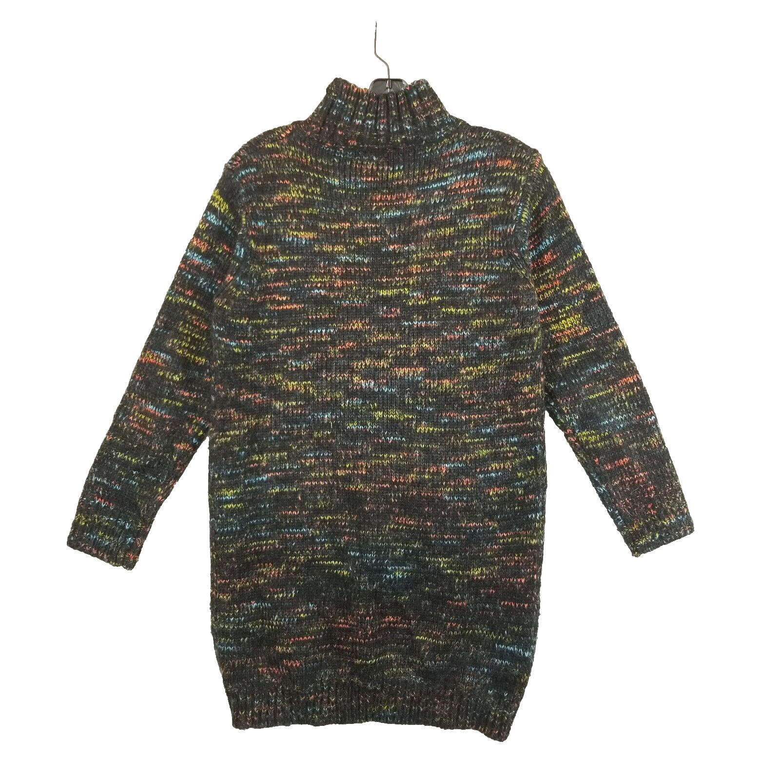 Mohair Knit Dress Women S/M Multicolor Marled Double Pocket Long Sleeve Mini