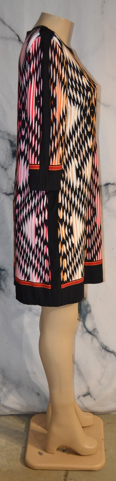 DRESSBARN Black Multicolor Striped Dress 12 3/4 Sleeves Unlined Polyester Blend