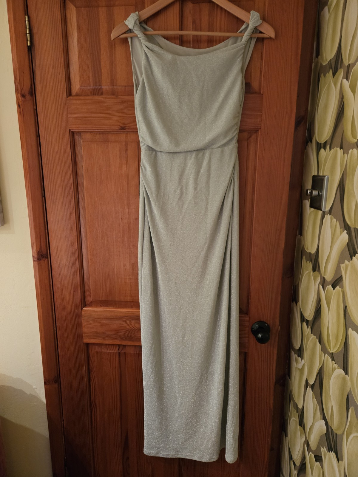 Petal And Pup Silver Evening Maxi Dress . US M, AU M, UK S/M. Length 55 In.NEW
