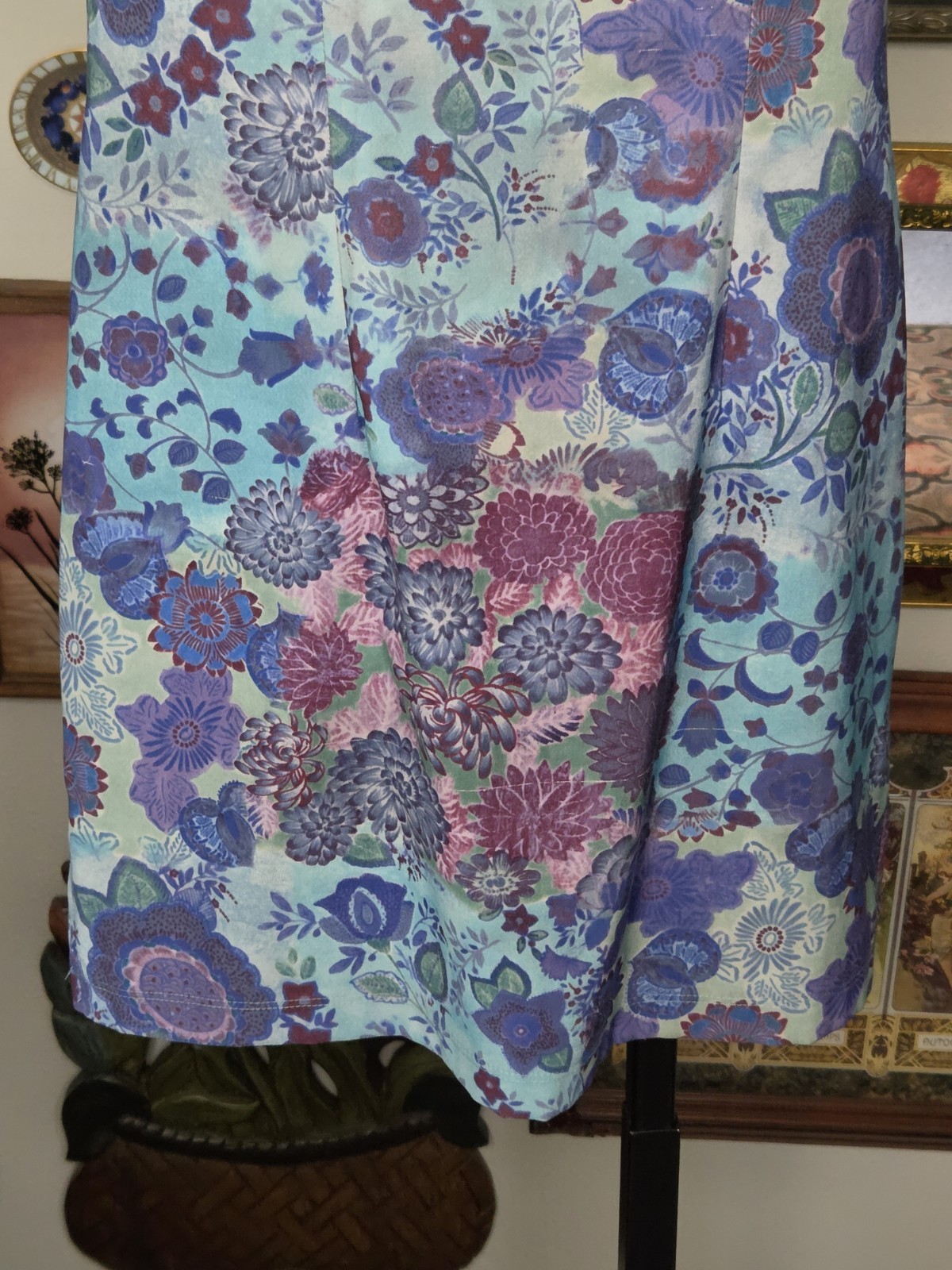 Y2K My Michelle Blue Purple Bright Retro Floral Artsy Shift Mini Dress Size 3/4
