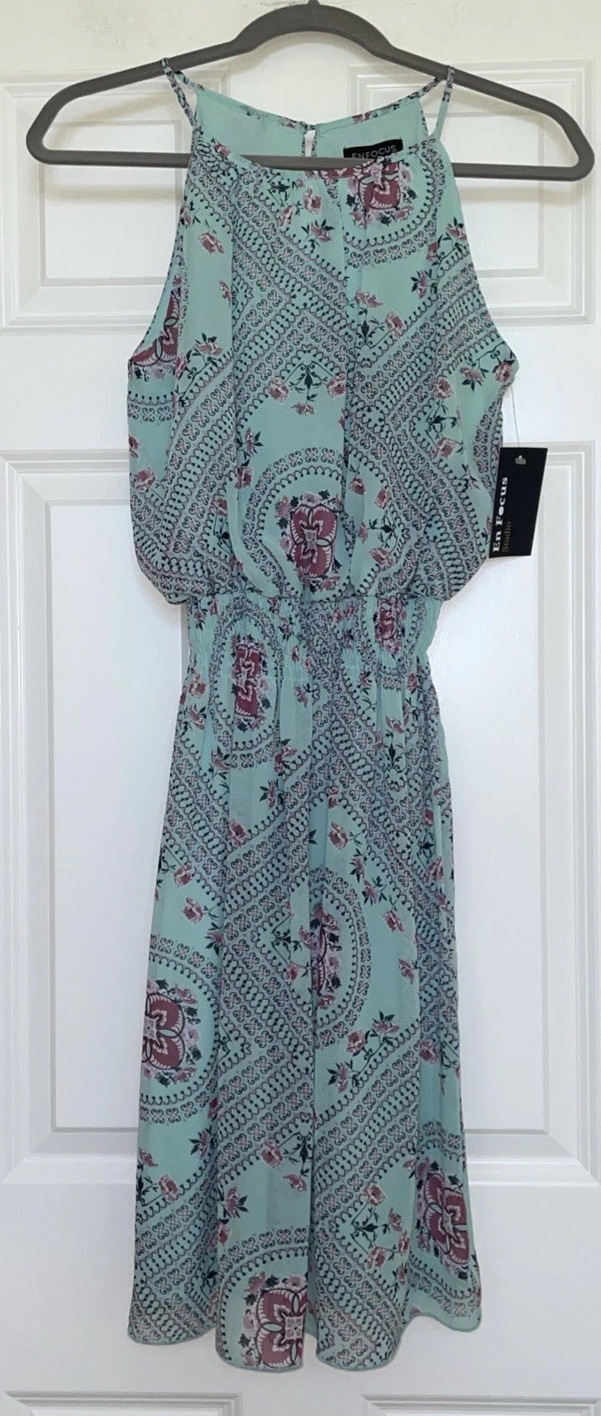 NWT Enfocus Studio Sleeveless Fit Flare Dress Size 6 Shirred Waist Keyhole Back