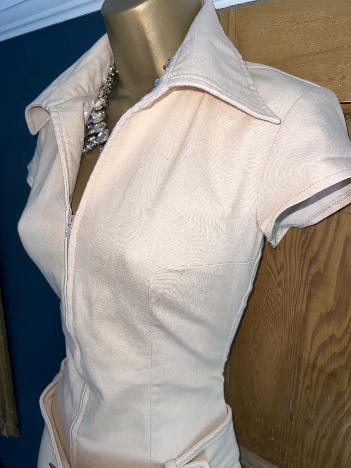 Jane Norman ❤️ vintage Y2K Mocha Secretary safari military dress size 10 12 Uk
