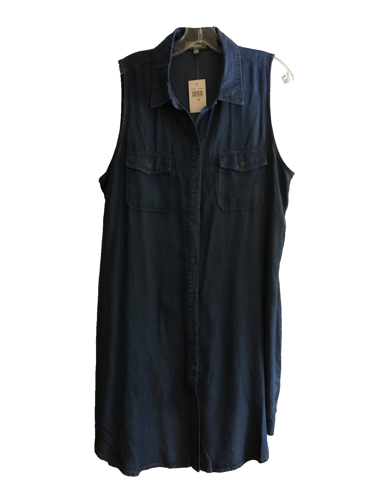 Neiman Marcus Womens XL Navy Sleeveless Collared Lyocell Button Down Shirt Dress