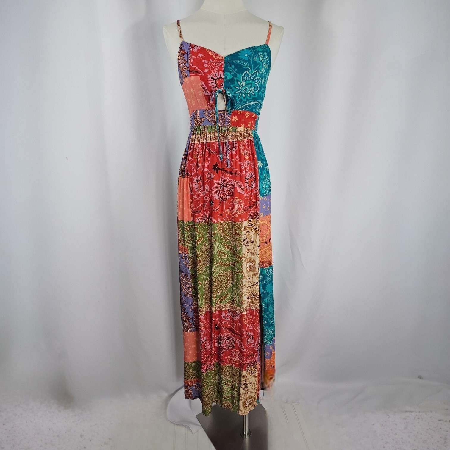 Cupshe Paisley Patchwork Sleeveless Front Slit Maxi Dress Women’s Size S NWT