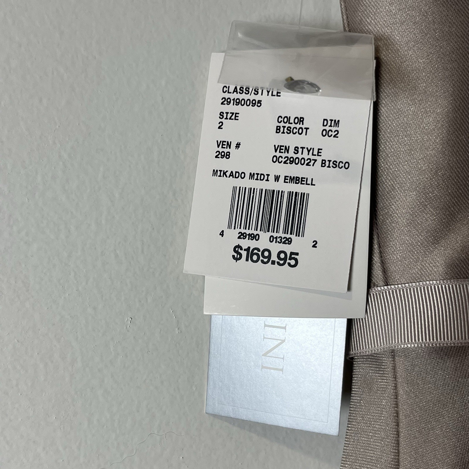 Oleg Cassini Mikado Midi Embellished Semi-formal Cocktail Dress Sz 2 in Biscotti