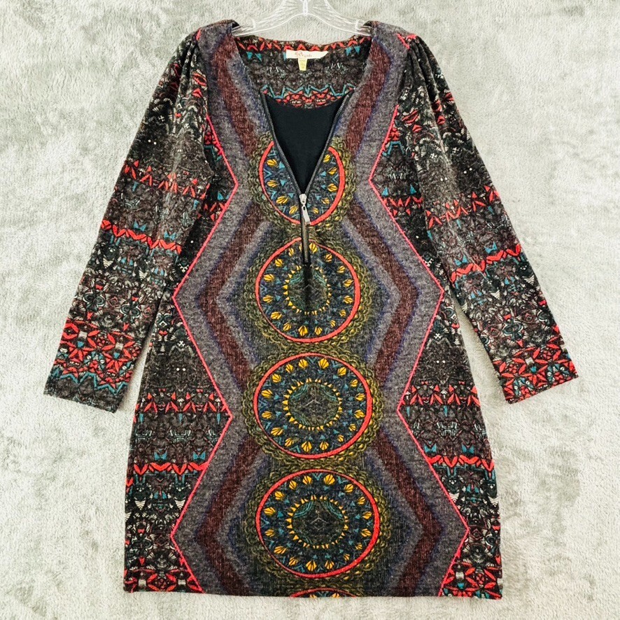 Aryeh Sweater Dress Womens L Black Multicolor Knit Long Sleeve Knee Length